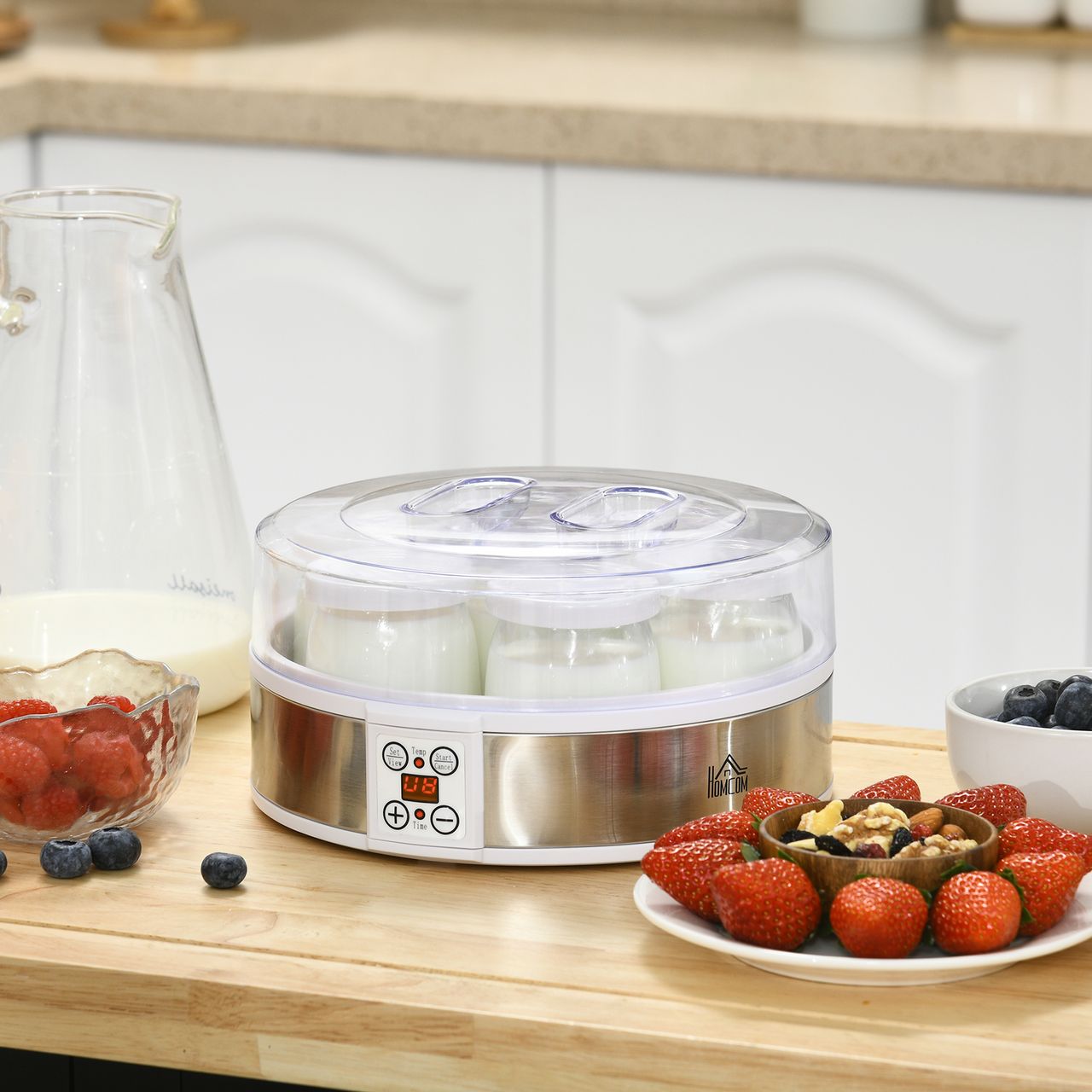 HOMCOM Joghurtbereiter Joghurtmaschine mit 48 Stunden Timer, 7 Gläser à 180 ml