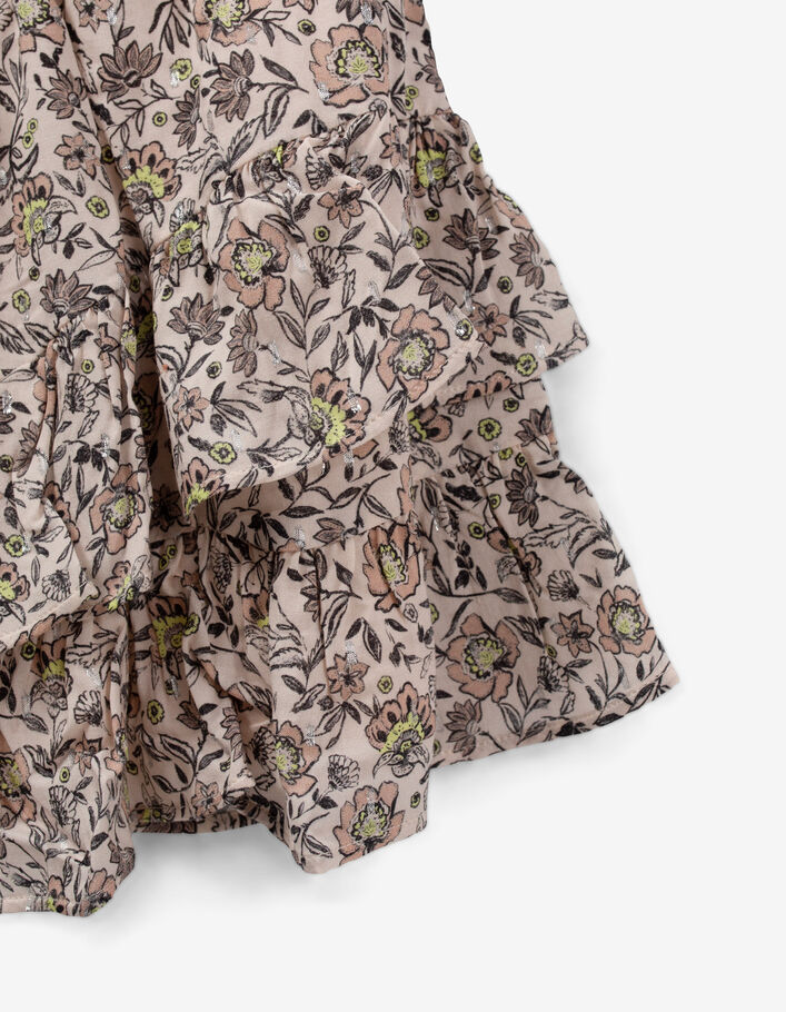 Jupe beige asymétrique imprimé fleurs à volants en viscose ecovero® fille
