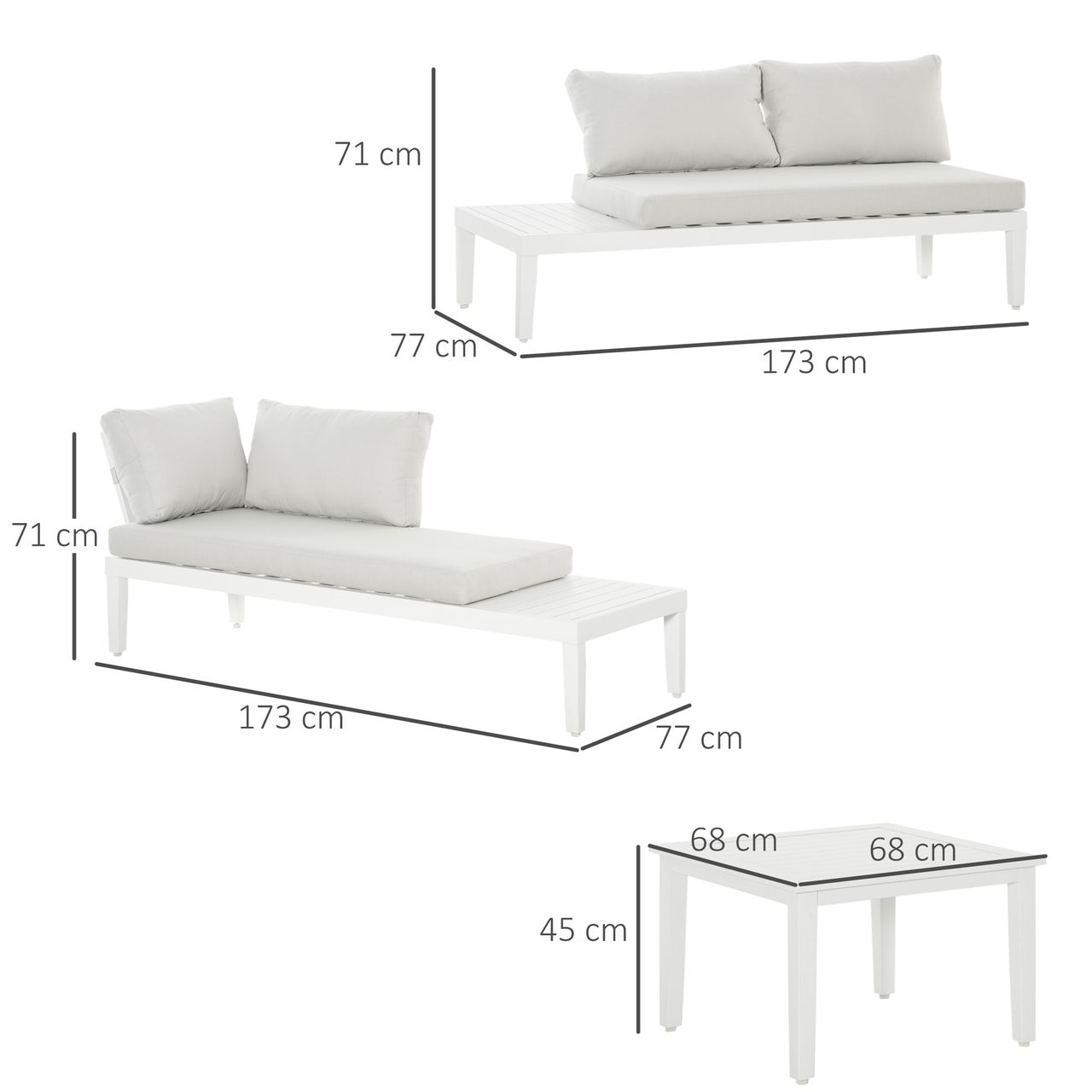 Outsunny 3-teiliges Gartenmöbel-Set mit Beistelltisch Balkonmöbel Set Sofa mit Kissen L-Form Outdoor Aluminium Cremeweiß