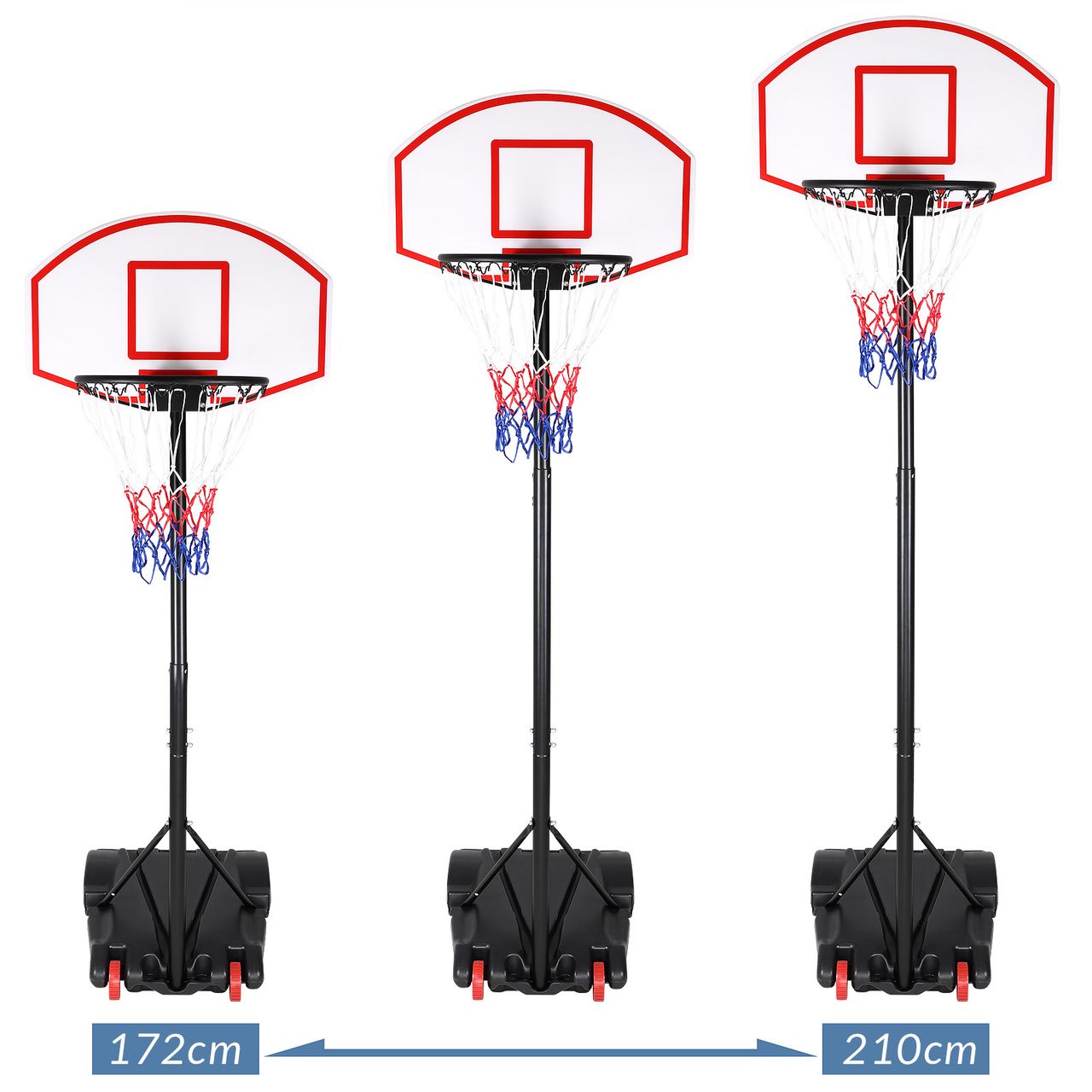 Sportana Basketballkorb mit Rollen 179-210cm schwarz / weiß / rot / blau
