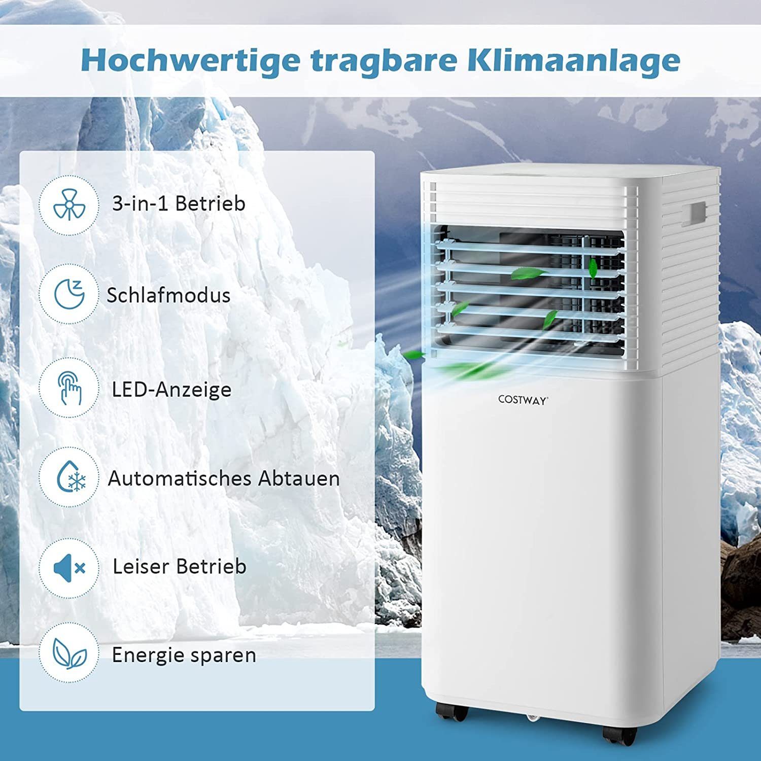 COSTWAY 3-in-1-Klimagerät, 7000BTU/2,1kW, 39m³, Fernbedienung, 16℃-32℃