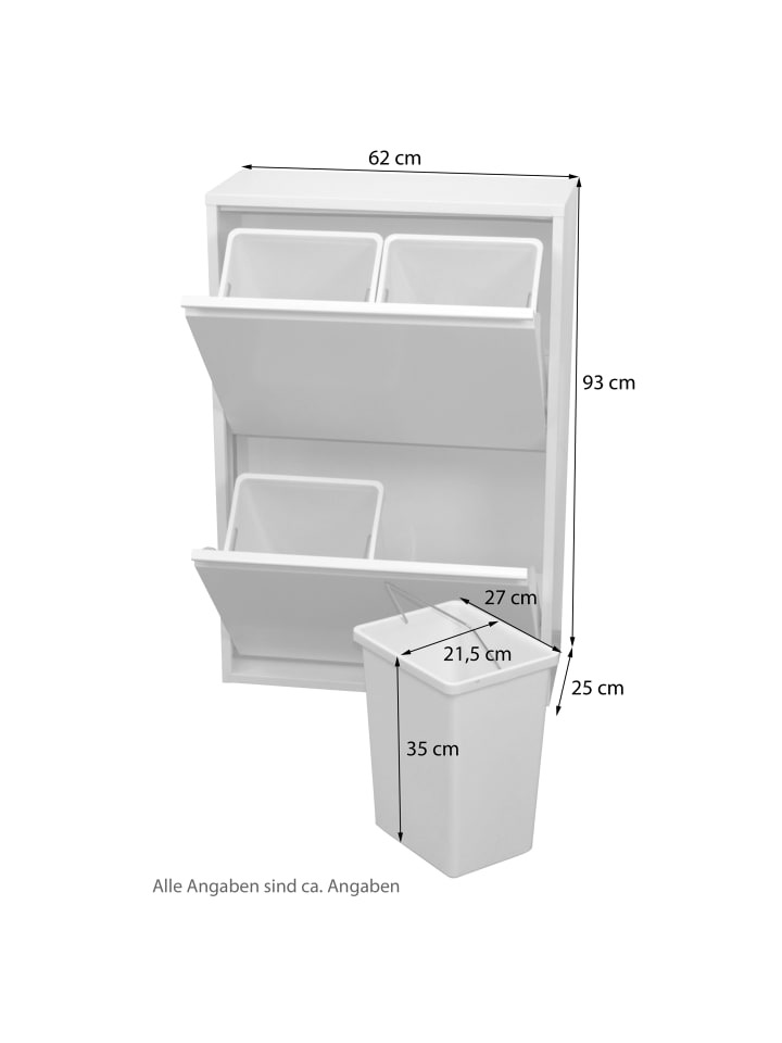 möbel-direkt Mülltrenner (2Klappen/4Eimer) Madrid in weiß günstig kaufen 1 Stück