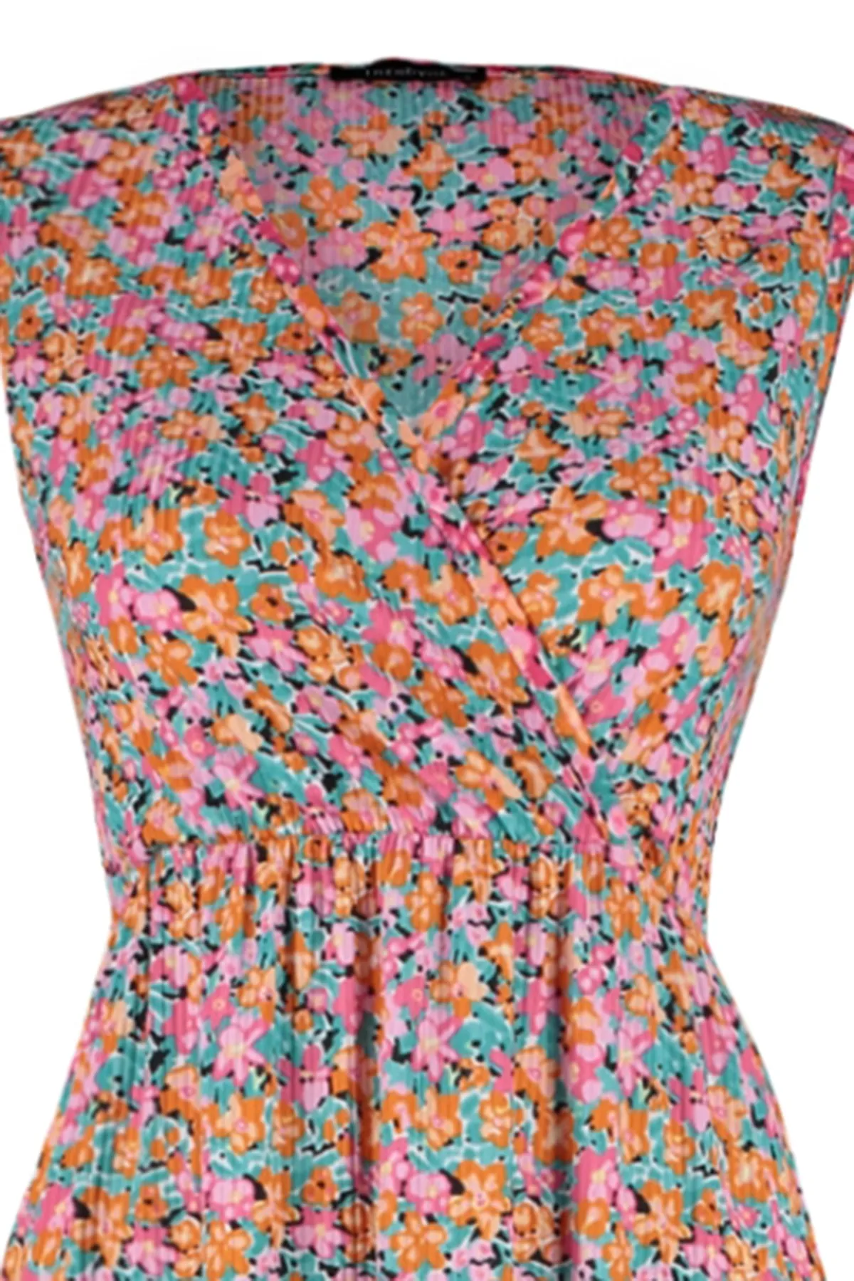 Trendyol Collection  Mehrfarbiges, floral gemustertes, ärmelloses Maxi-Strickkleid in A-Linie mit V-Ausschnitt TWOSS22EL1588