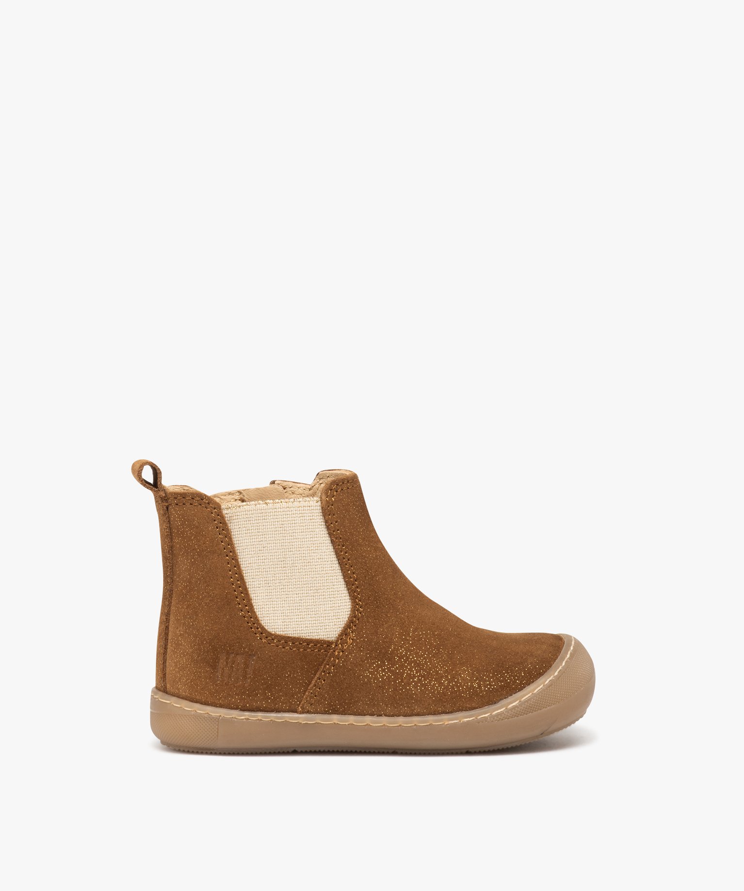 Boots bébé fille en cuir style Chelsea à paillettes - NA! camel | GEMO