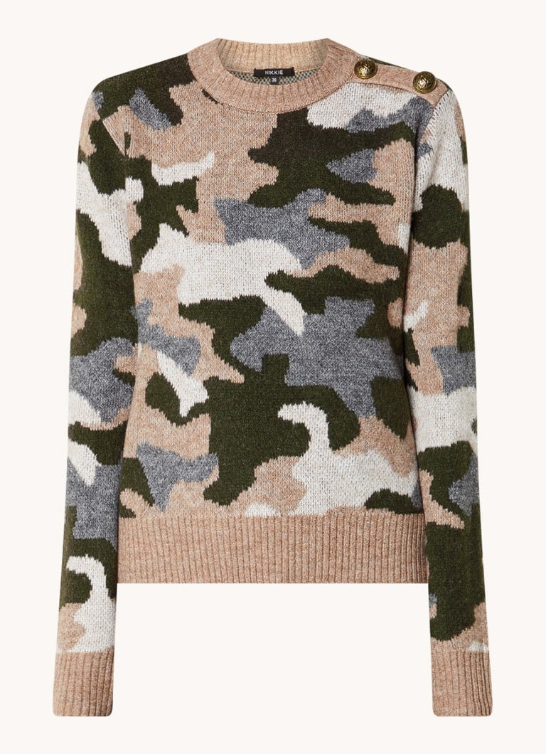 Pulover din amestec de lână din tricot fin NIKKIE Alicante cu imprimeu de camuflaj