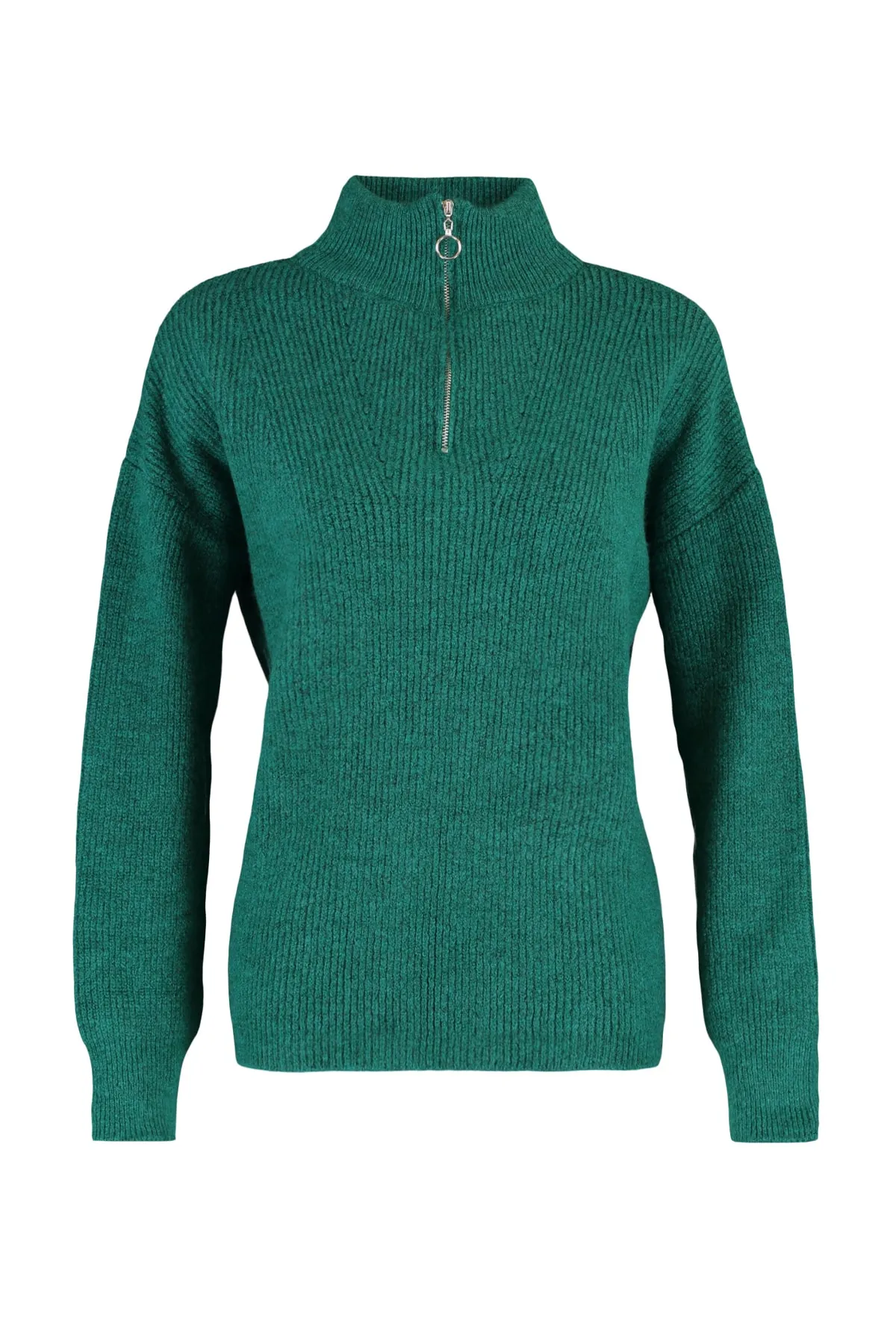 Trendyol Collection  Grüner Strickpullover mit weicher Struktur und Reißverschluss TWOAW20XS0009
