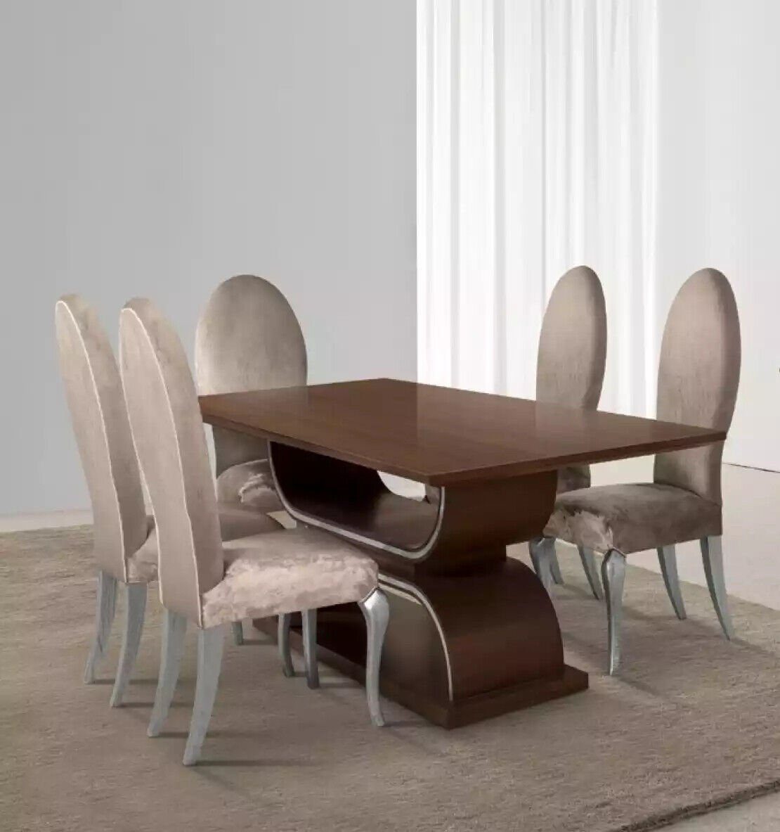 JVmoebel Esszimmer-Set Komplett Set Esstisch 6x Stühle Esszimmer Set Holz Tisch 7tlg, (7-St., Esstisch + 6х Stühle), Made in Italy