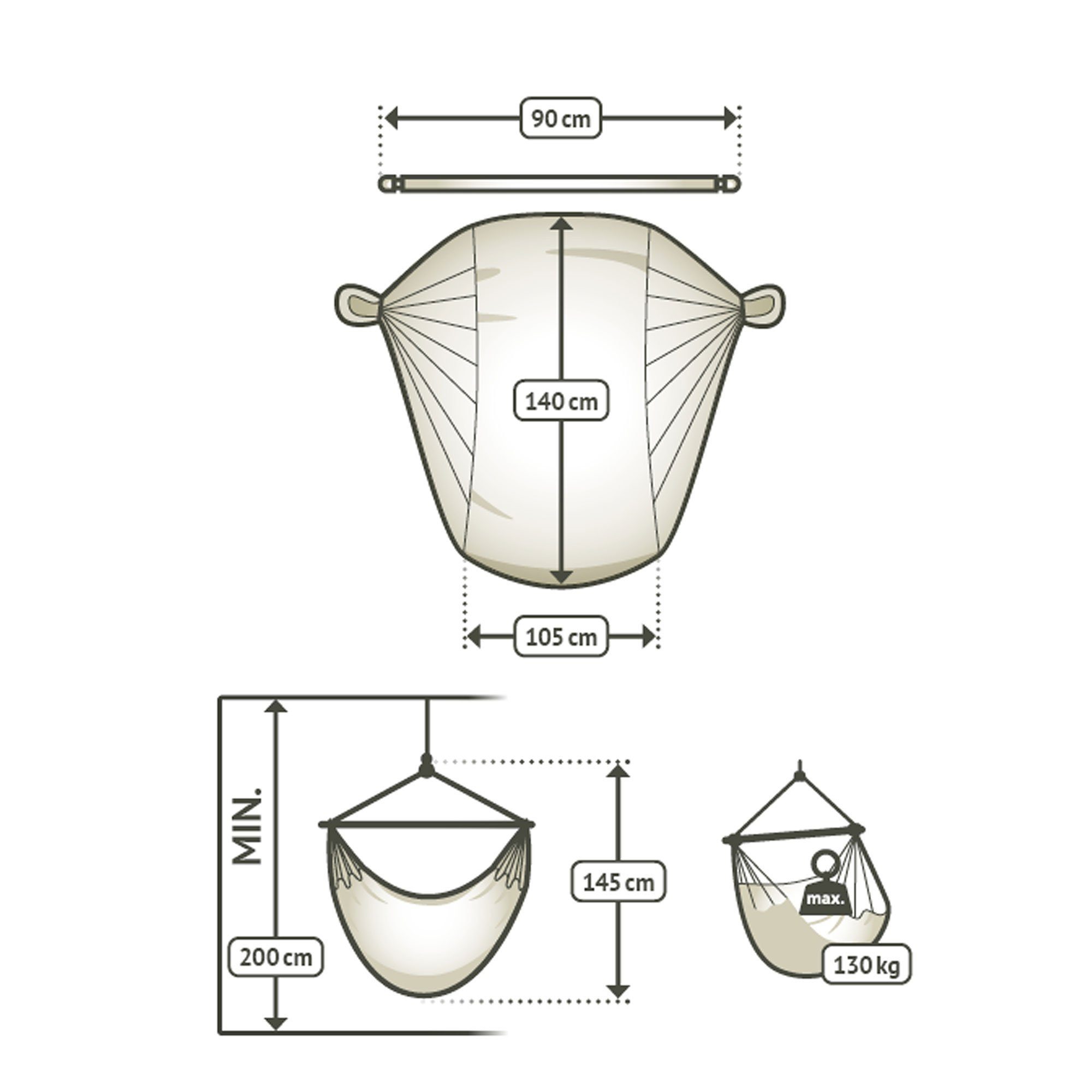 La Siesta Hängestuhl Hängestuhl Hängesessel HABANA Latte - Basic aus Bio-Baumwolle La Siest, Hochwertige Qualität