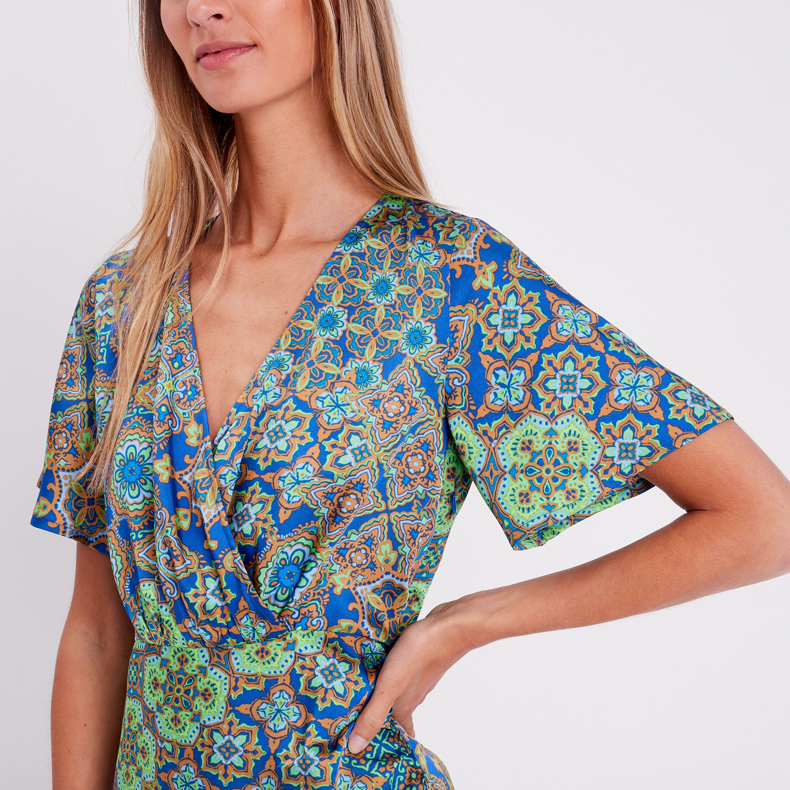 Robe droite drapée satin bleu roi femme | Cache Cache