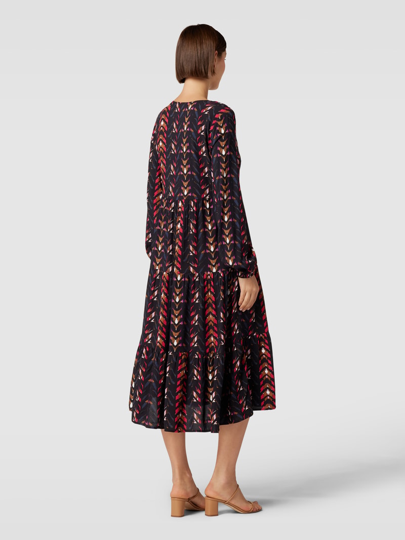 Midikleid aus reiner Viskose mit Allover-Muster in schwarz