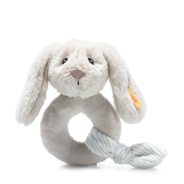 Soft Cuddly Friends Hoppie Hase Greifling mit Rassel, 14 cm, hellgrau