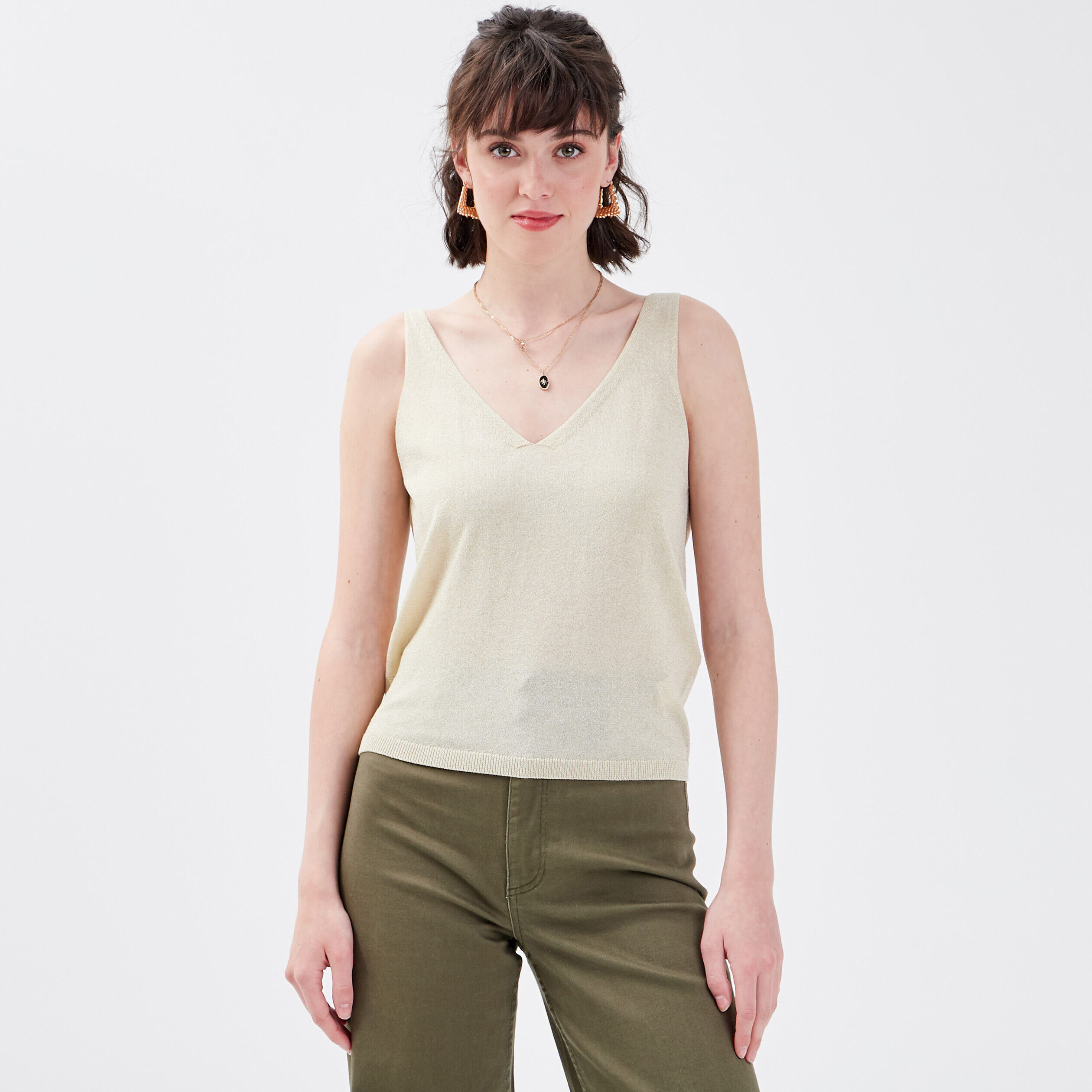 Pull débardeur col en V ecru femme | Cache Cache