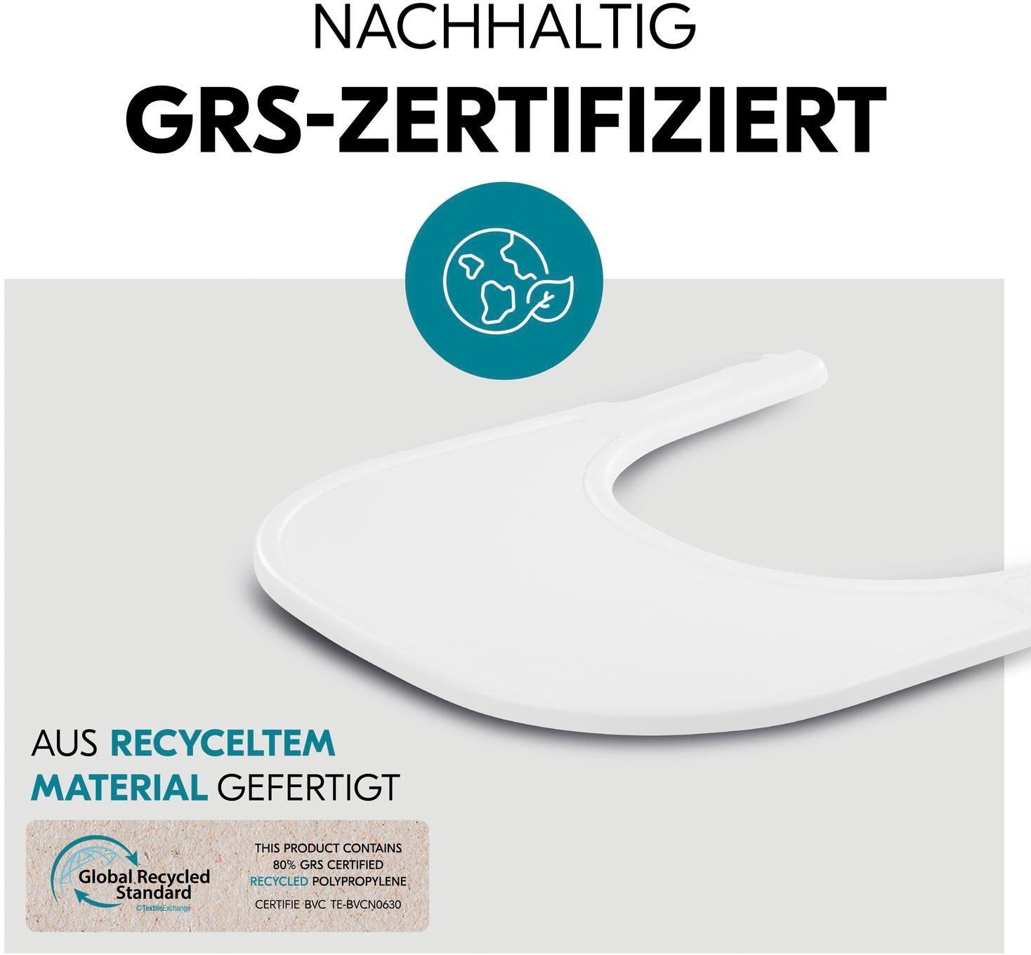Hauck Hochstuhltablett Arketa Click Tray, White, Kunststoff, aus recyceltem Material