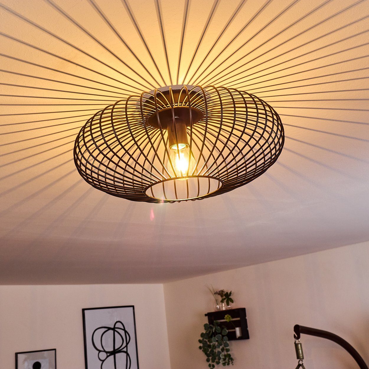 hofstein Deckenleuchte Pieris Deckenlampe aus Metall in Schwarz, ohne Leuchtmittel, E27, Leuchte m. Gitter u. Lichteffekt an der Decke