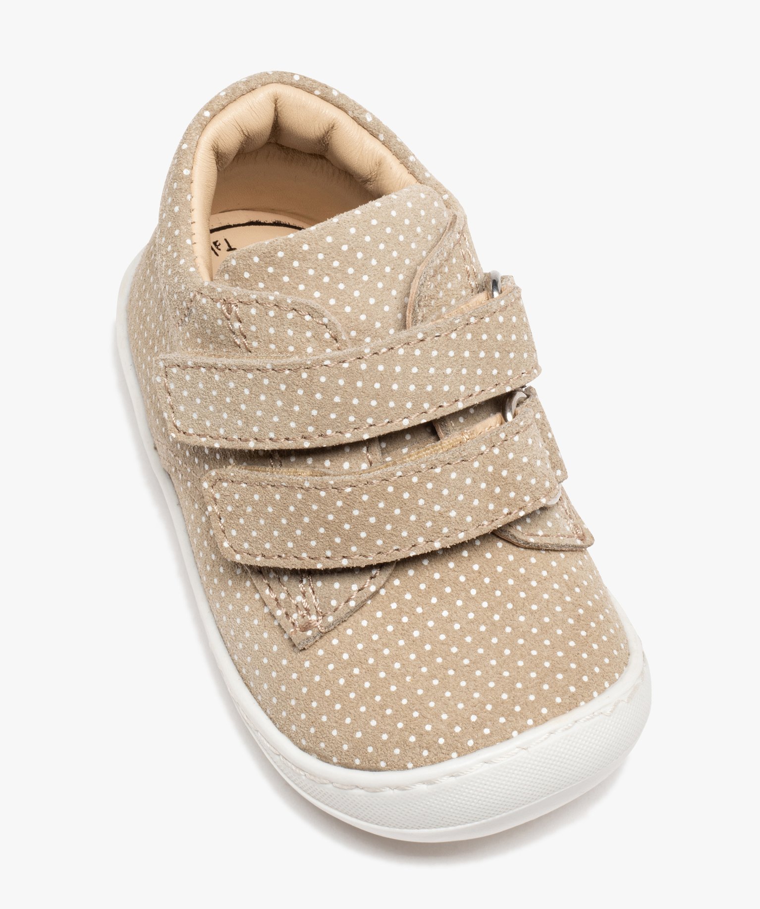 Baskets premiers pas bébé fille dessus cuir à pois – NA! beige | GEMO
