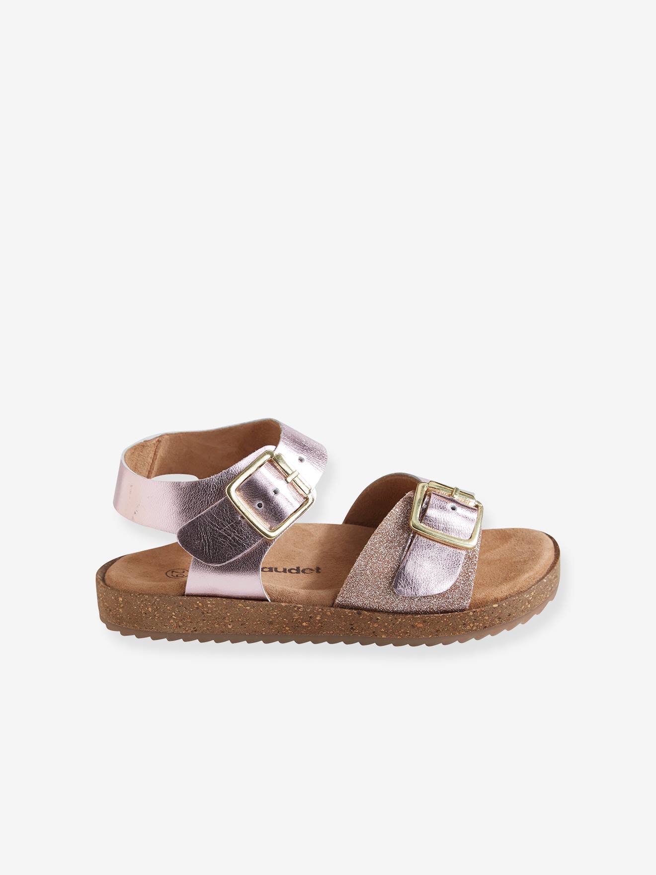 Sandales moussées cuir fille or