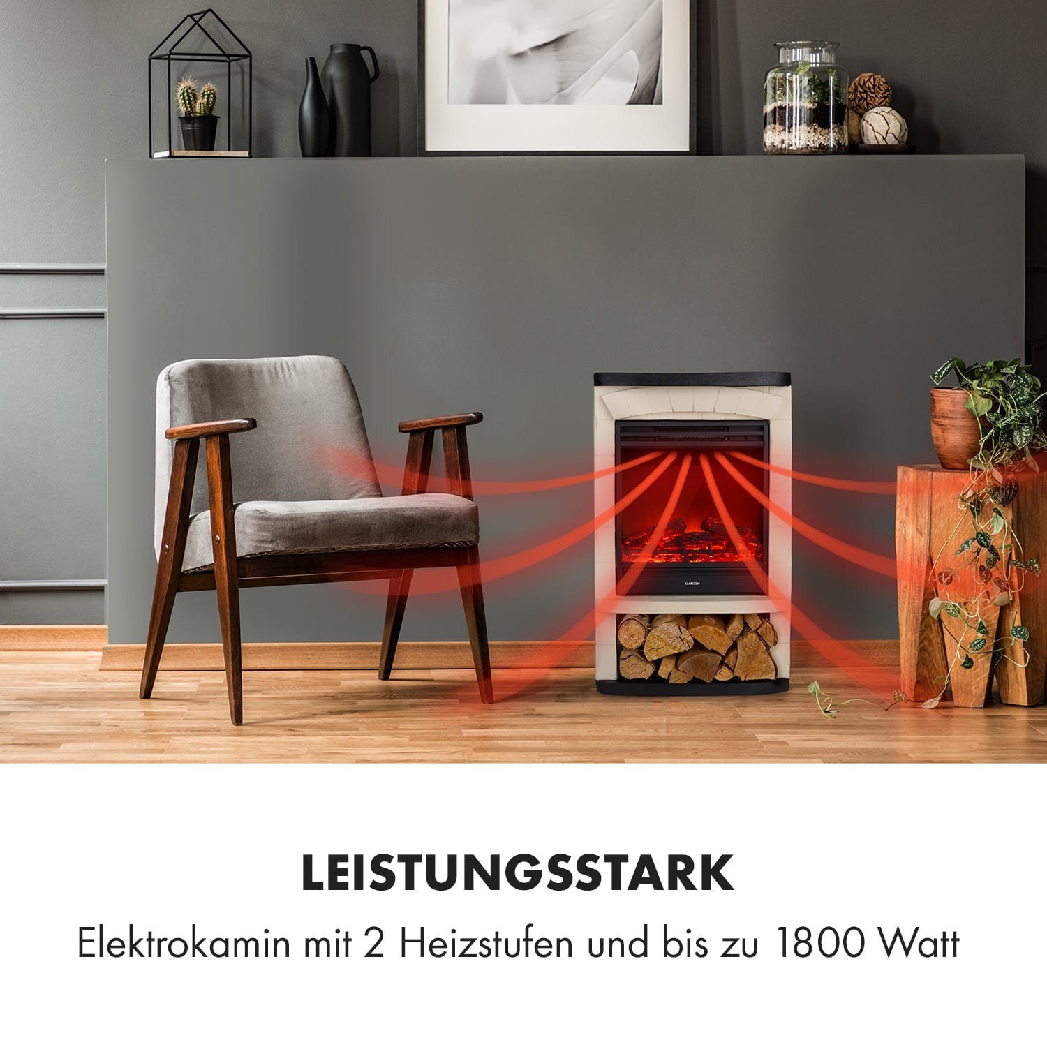 Klarstein Elektrokamin Carinthia, elektrischer Kamin mit Heizfunktion elektrischer Kaminofen mit Heizung