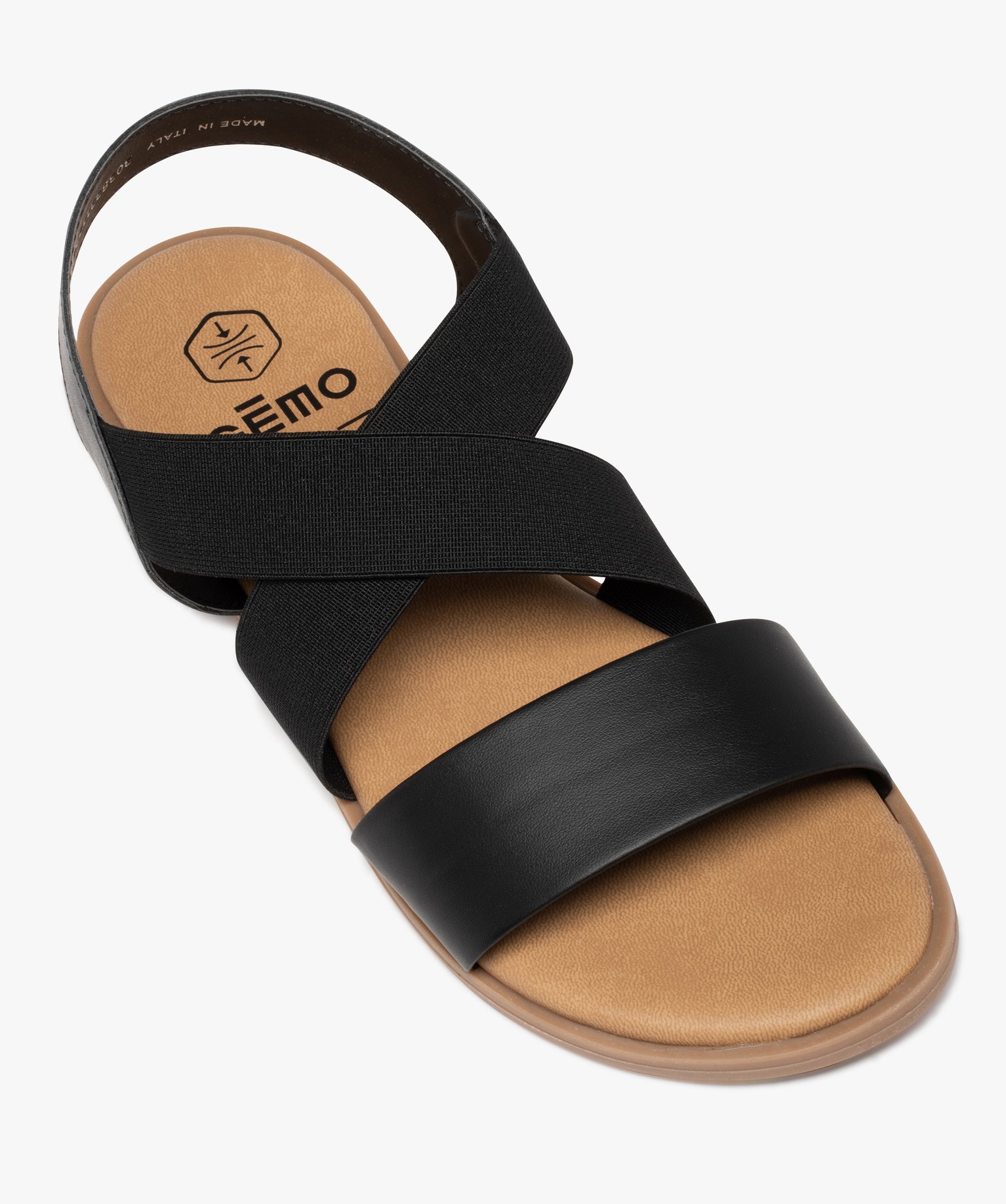 Sandales femme à talon plat et brides élastiques unies noir | GEMO