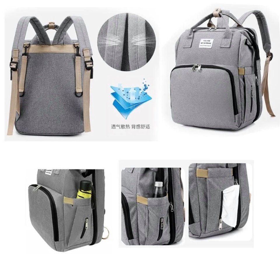 E-Commerce.Maschmann Wickeltasche Multifunktionale Wickeltasche große Kapazität ausziehbar faltbar grau