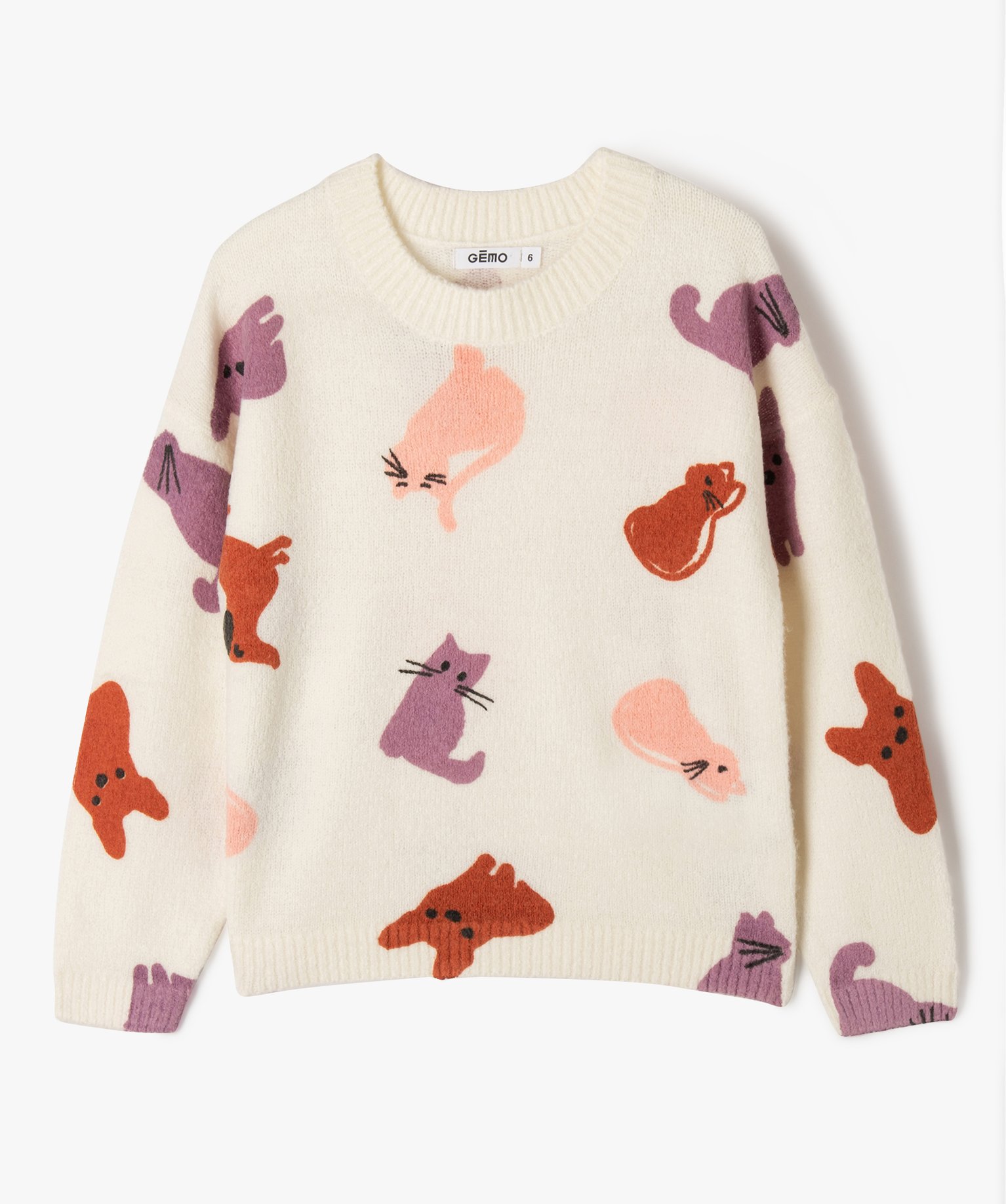 Pull à col rond en maille avec motifs fille multicolore | GEMO