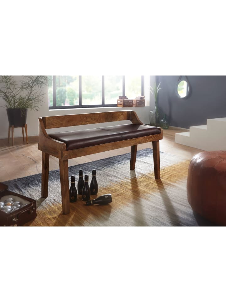 KADIMA DESIGN Sitzbank | Echtleder/Holz, 108x63x43cm, Rückenlehne günstig kaufen onesize