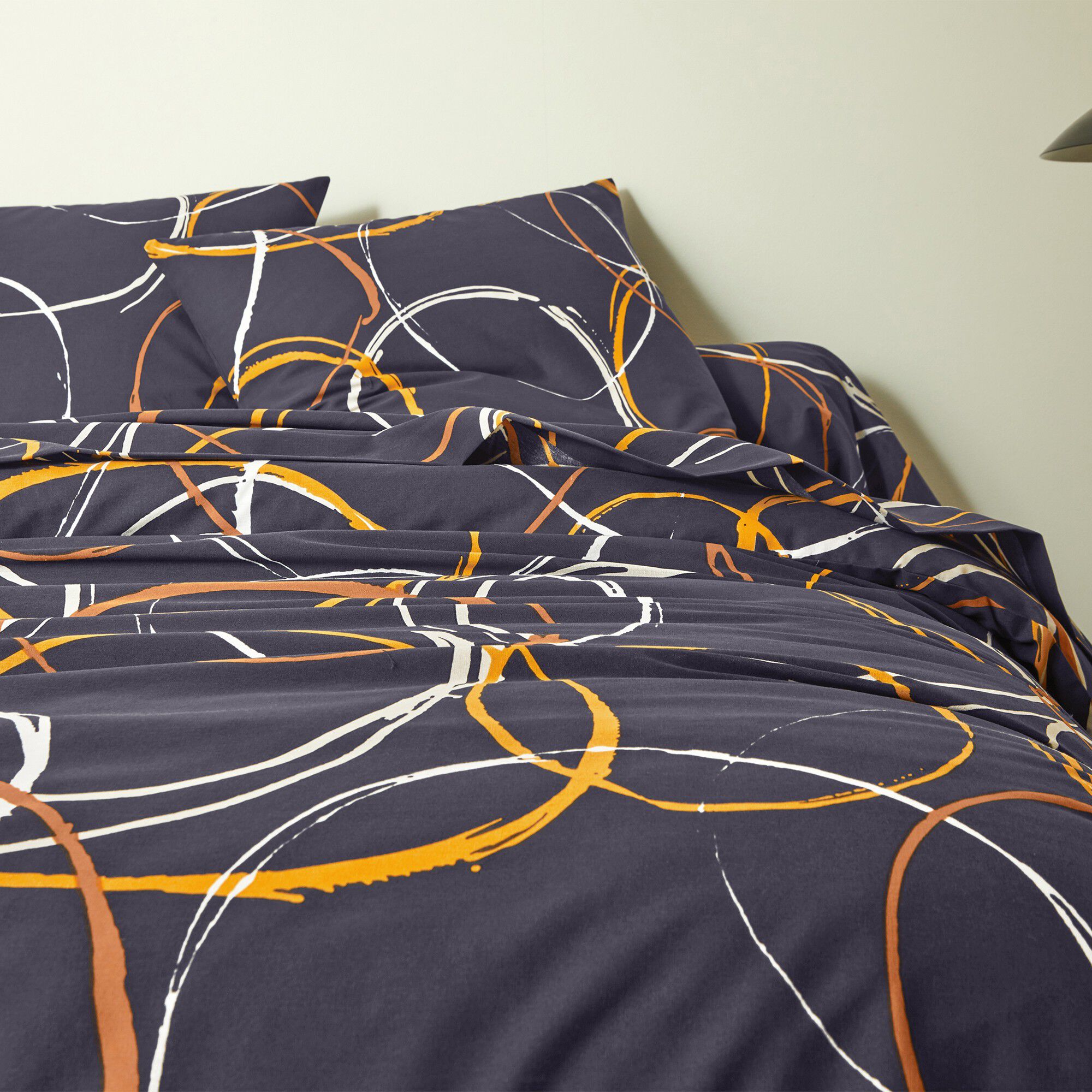 Linge de lit Noémie en polyester-coton imprimé cercles