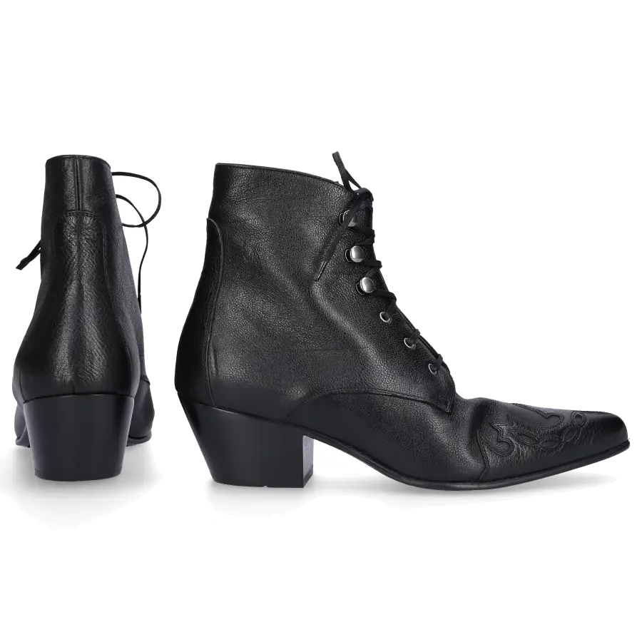 Saint Laurent - Stiefeletten REBECCA 60 Kalbsleder Logo Stickerei schwarz - schwarz