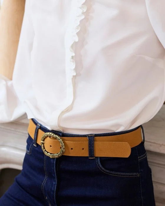 Ceinture boucle fantaisie croûte de cuir aspect suédé
