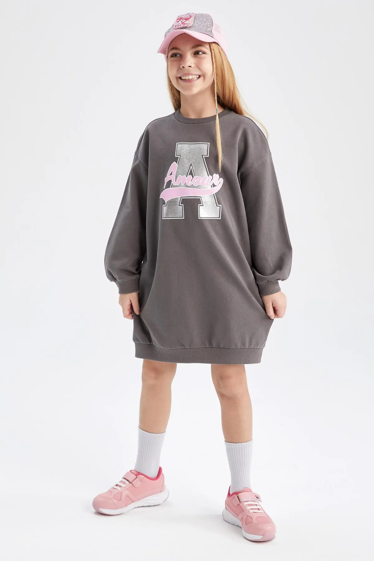 DeFacto  Bedrucktes Sweatkleid mit Rundhalsausschnitt für Mädchen - Langarm Z4933a623sp