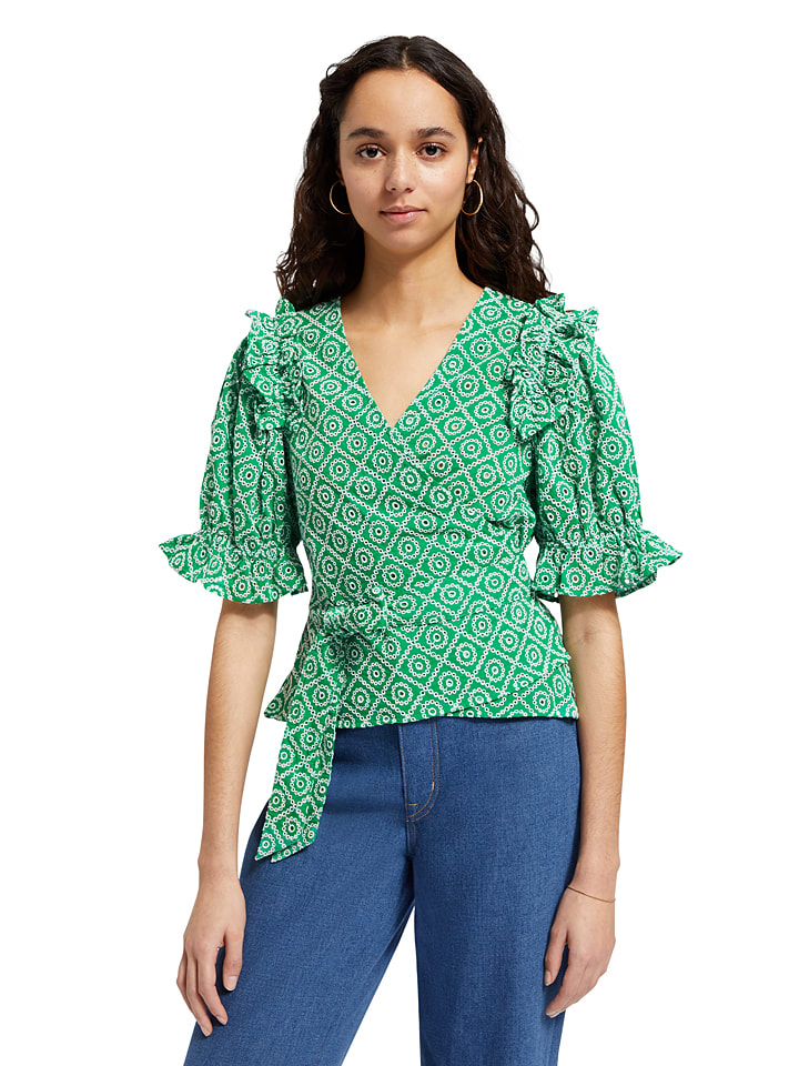 Scotch & Soda Bluse in Grün/ Weiß günstig kaufen