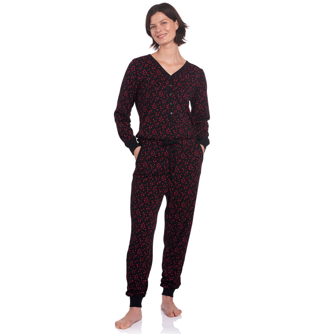 Damen Onesie mit Herz-Allover