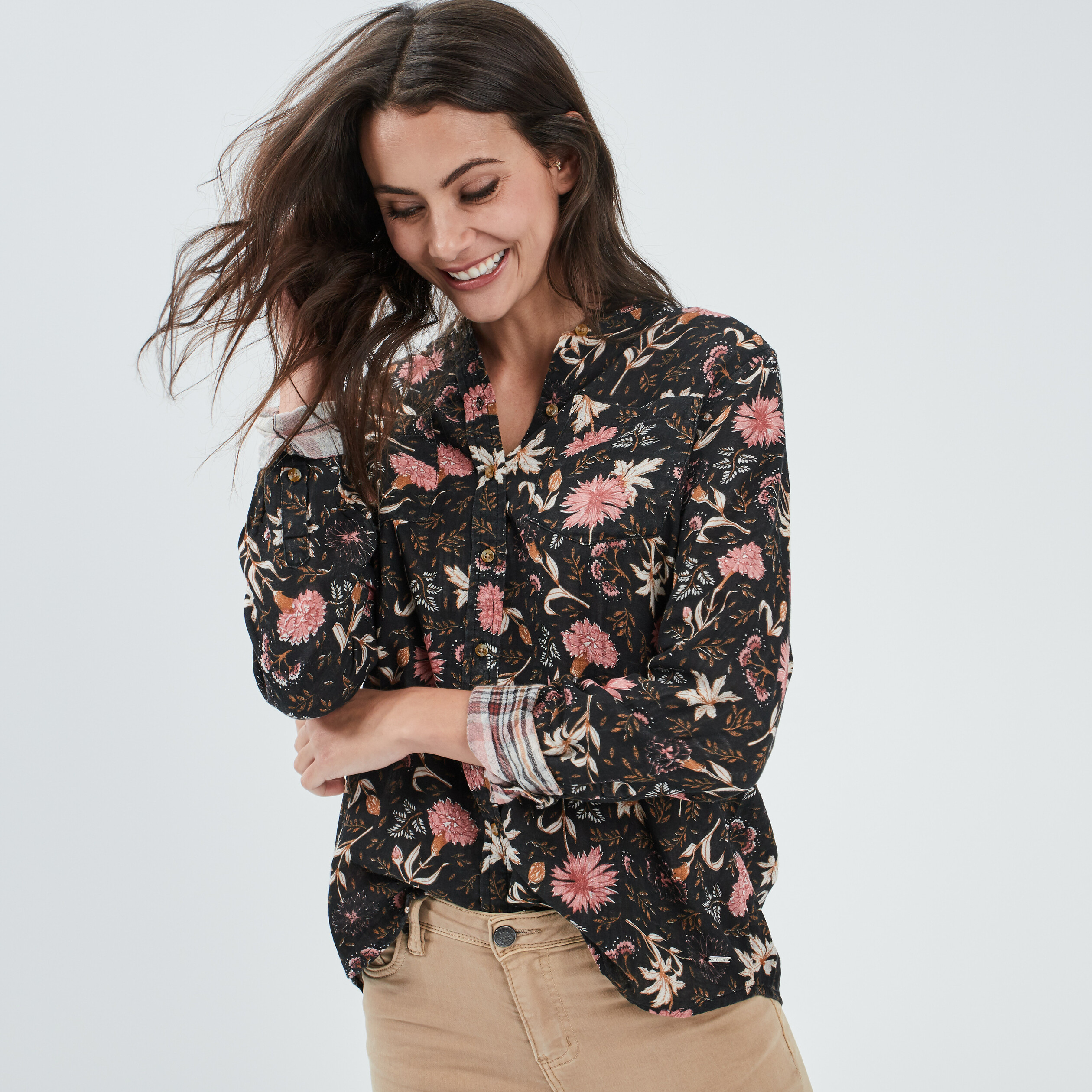 Chemise manches longues retroussables gris fonce femme | La Halle