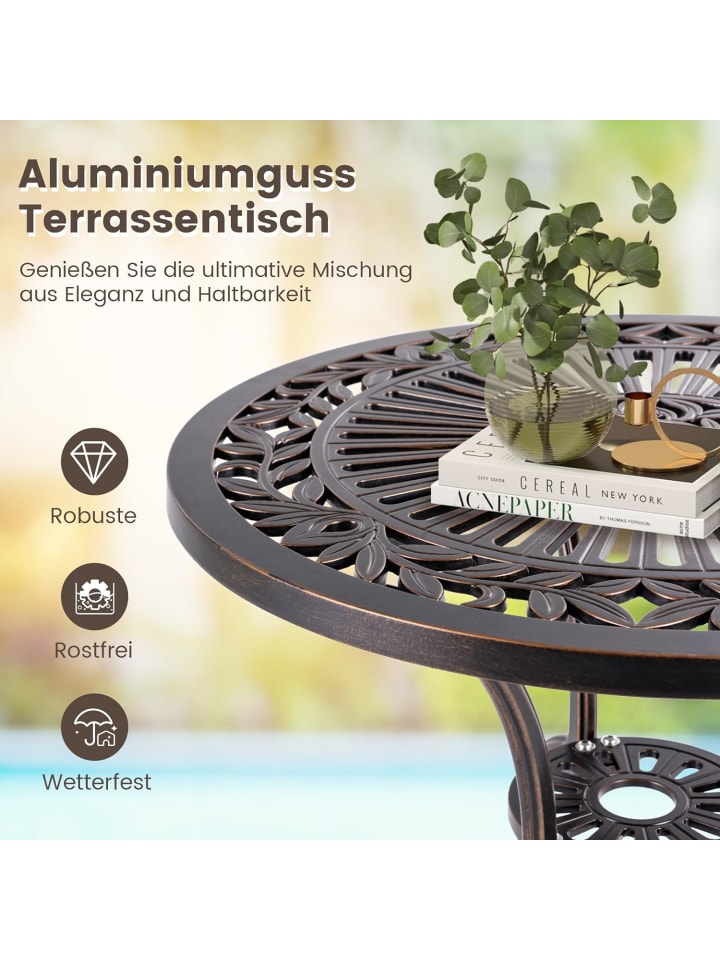 COSTWAY Bistrotisch Aluminiumguss ⌀61cm in Bronze günstig kaufen onesize