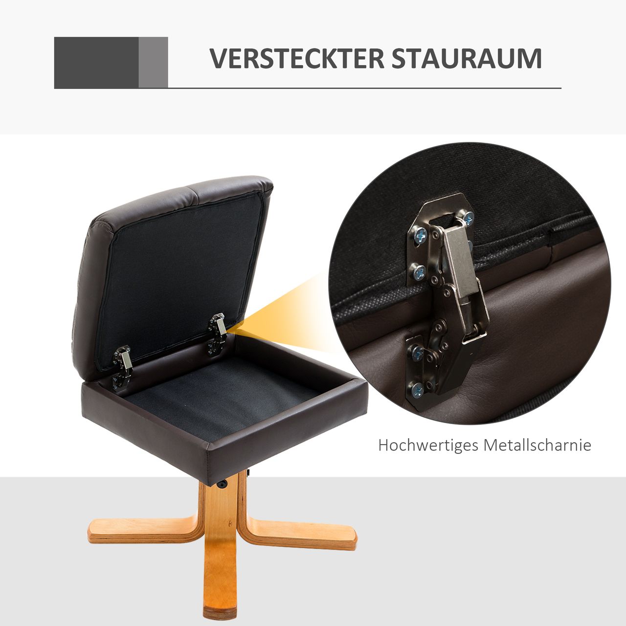 HOMCOM Relaxsessel Fernsehsessel 360° drehbarer Sessel mit Hocker Liegefunktion Holzgestell Braun 80 x 86 x 99cm