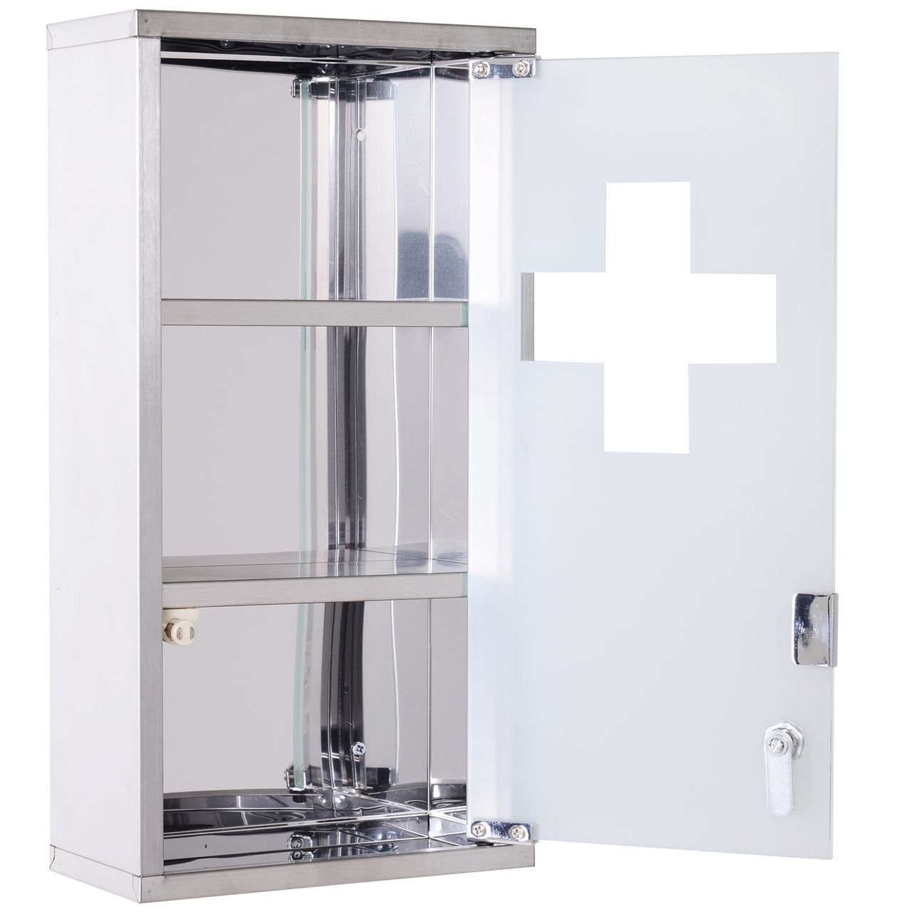 HOMCOM Medizinschrank Medikamentenschrank Arzneischrank 3 Fächer Hausaoptheke Edelstahl 25 x 12 x 48cm