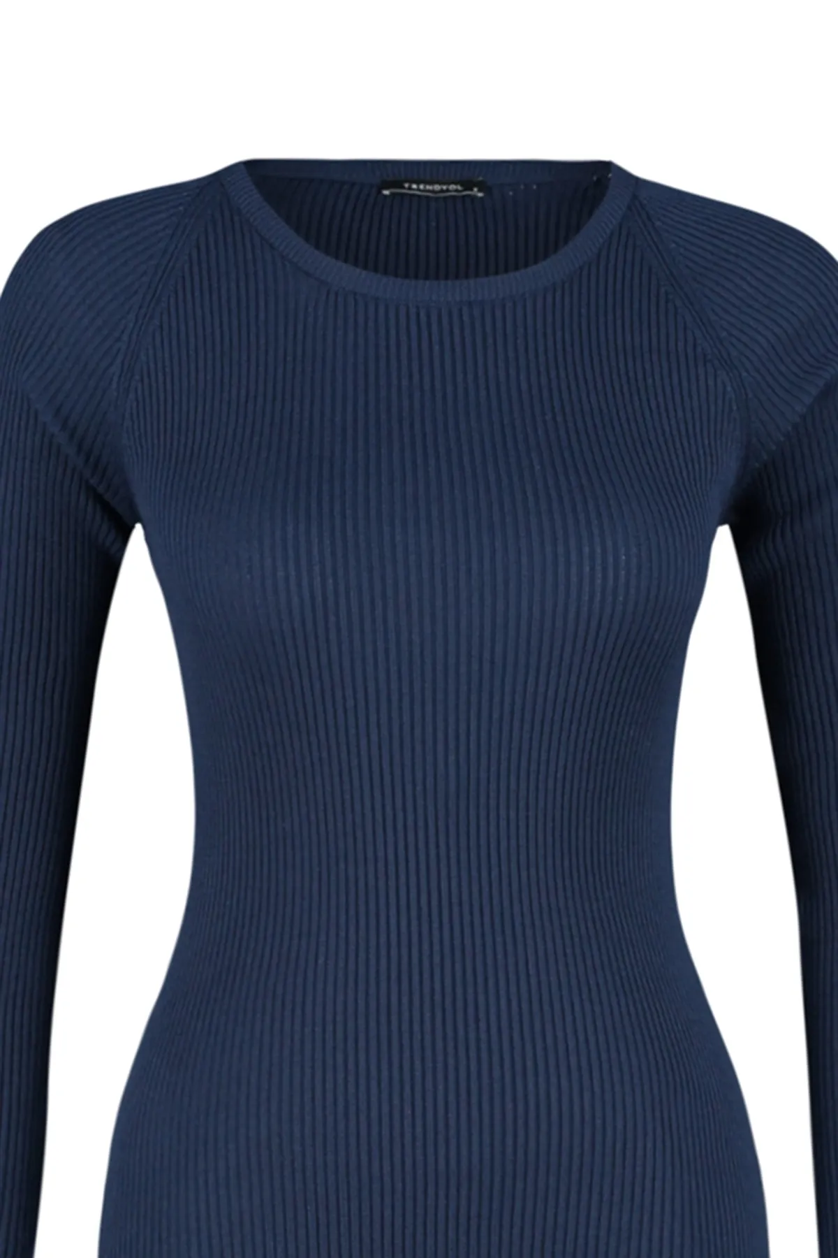 Trendyol Collection  Marineblaues Midi-Strickkleid mit Rundhalsausschnitt TWOAW23EL00023
