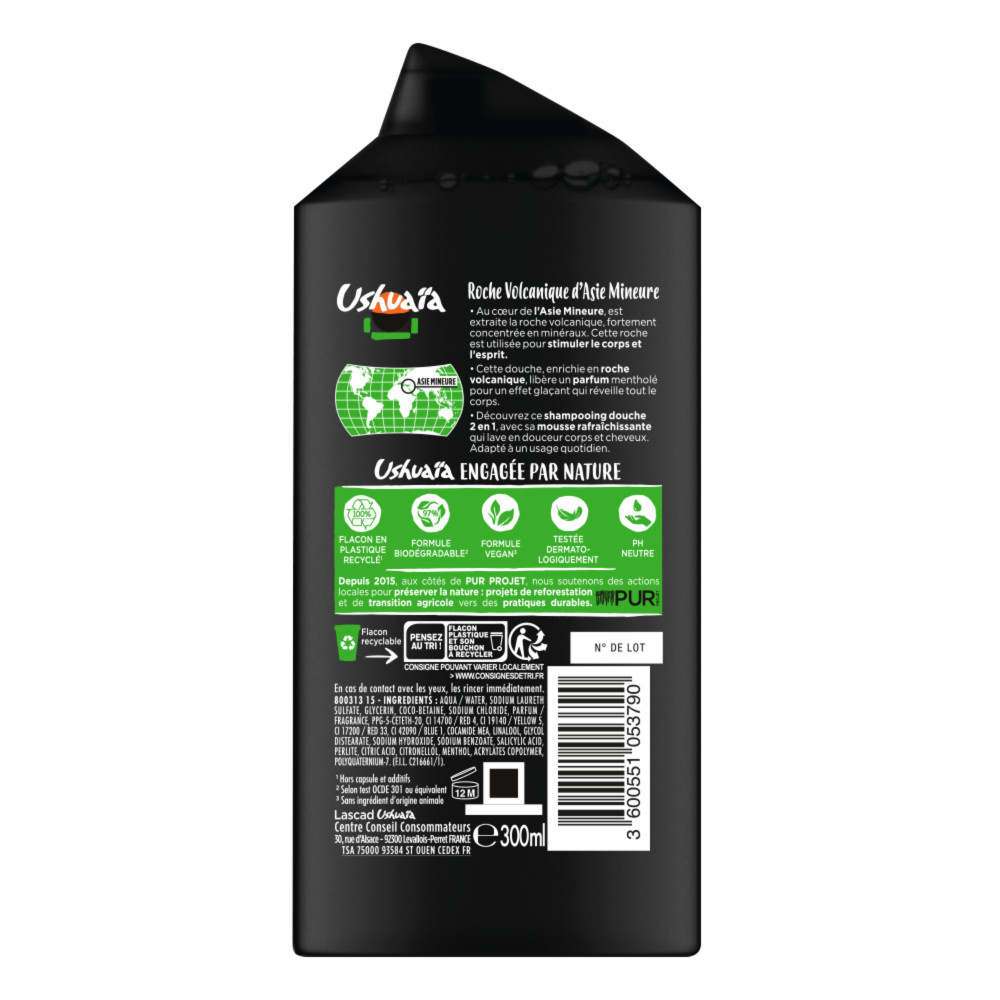 ushuaïa Ushuaïa Shampooing Douche Roche Volcanique 300ml Shampooing Douche Roche Volcanique
