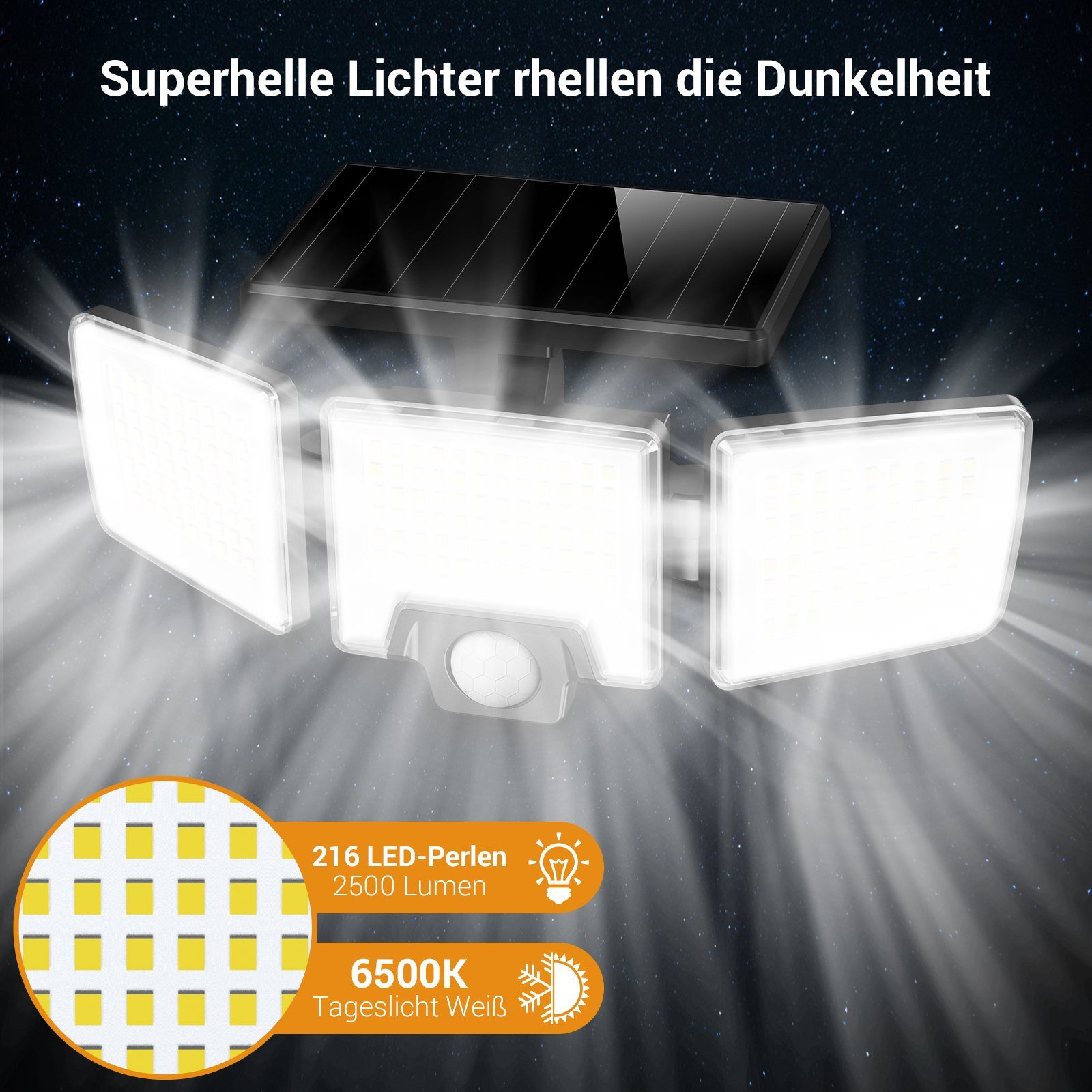 Mustwin LED Solarleuchte Solarleuchte LED Solarlampe Fluter mit IR-Fernbedienung Außen Garten, LED fest integriert, LED Solar Lampe