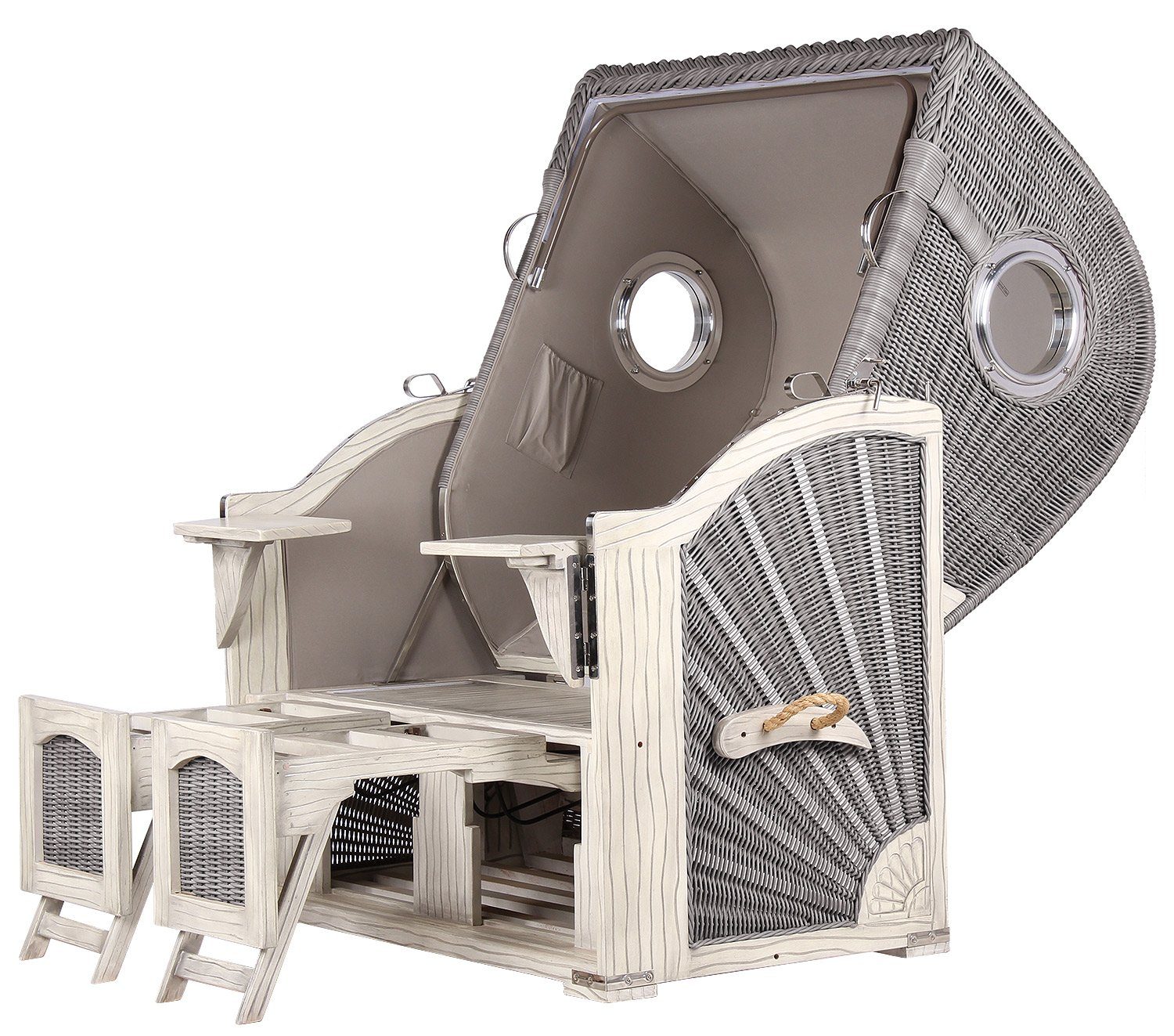 bene living Strandkorb Ammersee Mahagoni - Koboo washed grey - Modell 505, BxTxH: 125x80x165 cm, Volllieger ca. 175 Grad, Ostsee-Strandkorb, inkl. Liftersystem und Bullaugen