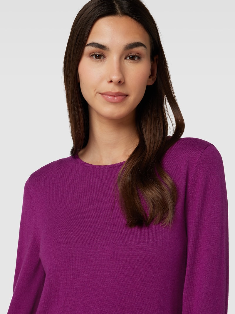 Strickpullover mit geripptem Rundhalsausschnitt in fuchsia