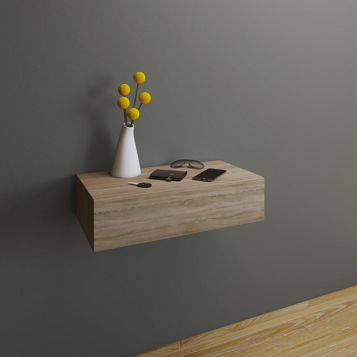 Holz Dielenmöbel Flur Dekoregal Wandboard Wandregal Wandschublade Blado Maxi