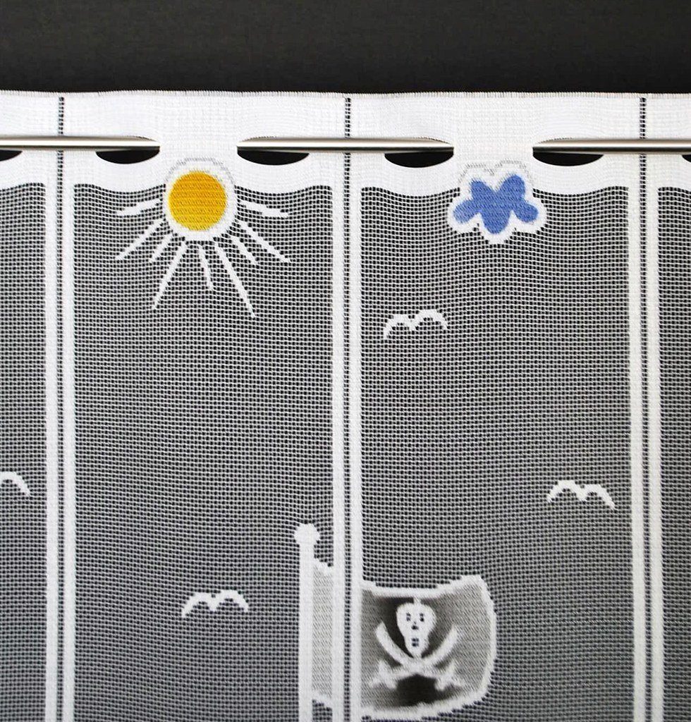Scheibengardine nach Maß für Kinder Piratenschiff, Gardinen Kranzusch, Stangendurchzug (1 St), transparent, Stablöcher, transparent