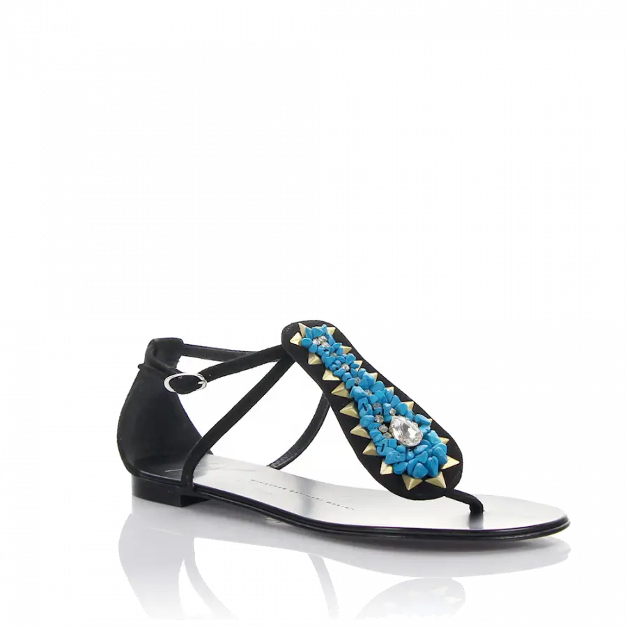 Giuseppe Zanotti - Sandale Rock 10 Veloursleder Knöchelriemchen schwarz - schwarz