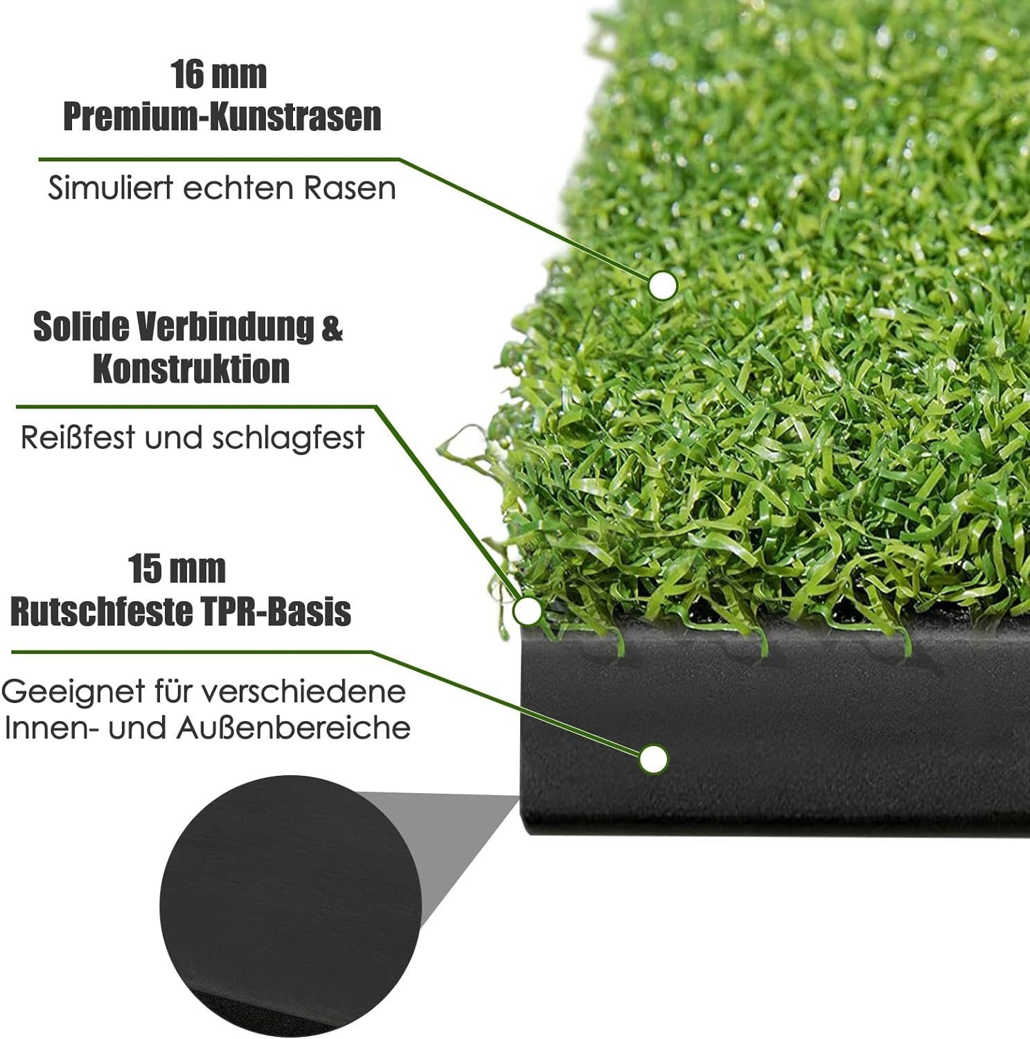 KOMFOTTEU Golf-Abschlagmatte, 1,5× 1m, mit 3 Gummi Tees & 2 Abschlagpositionen