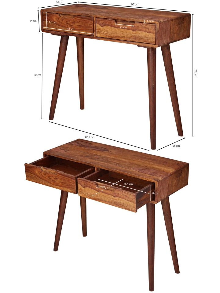 KADIMA DESIGN Konsolentisch WL5.577 90x76x36cm Massivholz mit Schubladen, günstig kaufen onesize