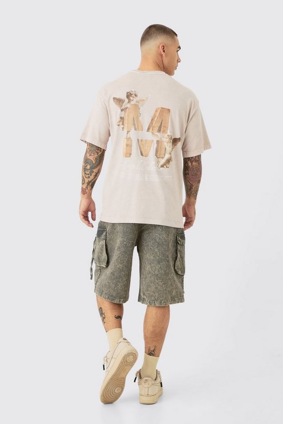 T-Shirt mit Acid-Waschung und M-Print