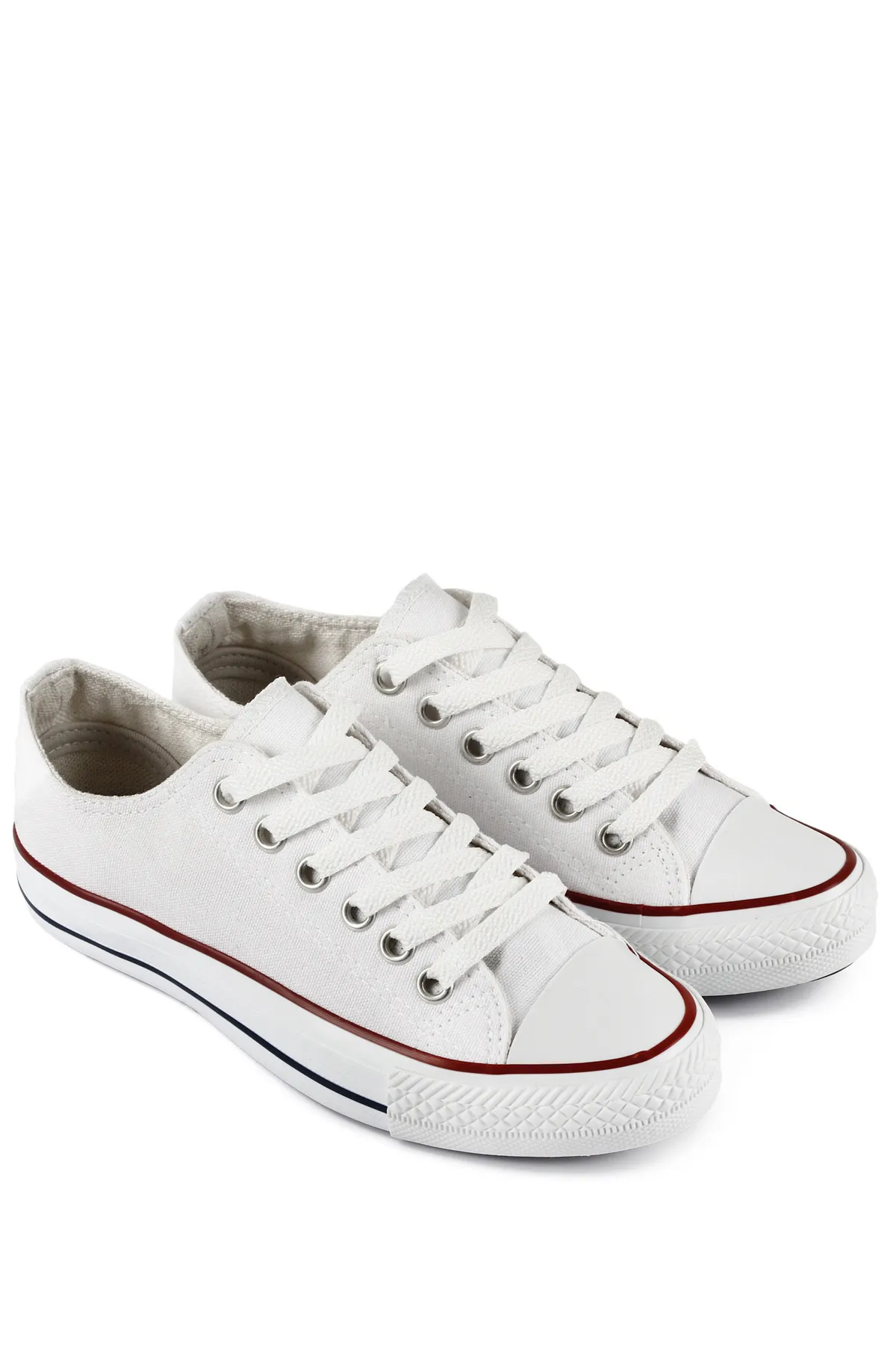 GÖNDERİ(R)  Weißer, geschnürter, sportlicher Damen-Sneaker aus Leinen mit flacher Sohle 35222