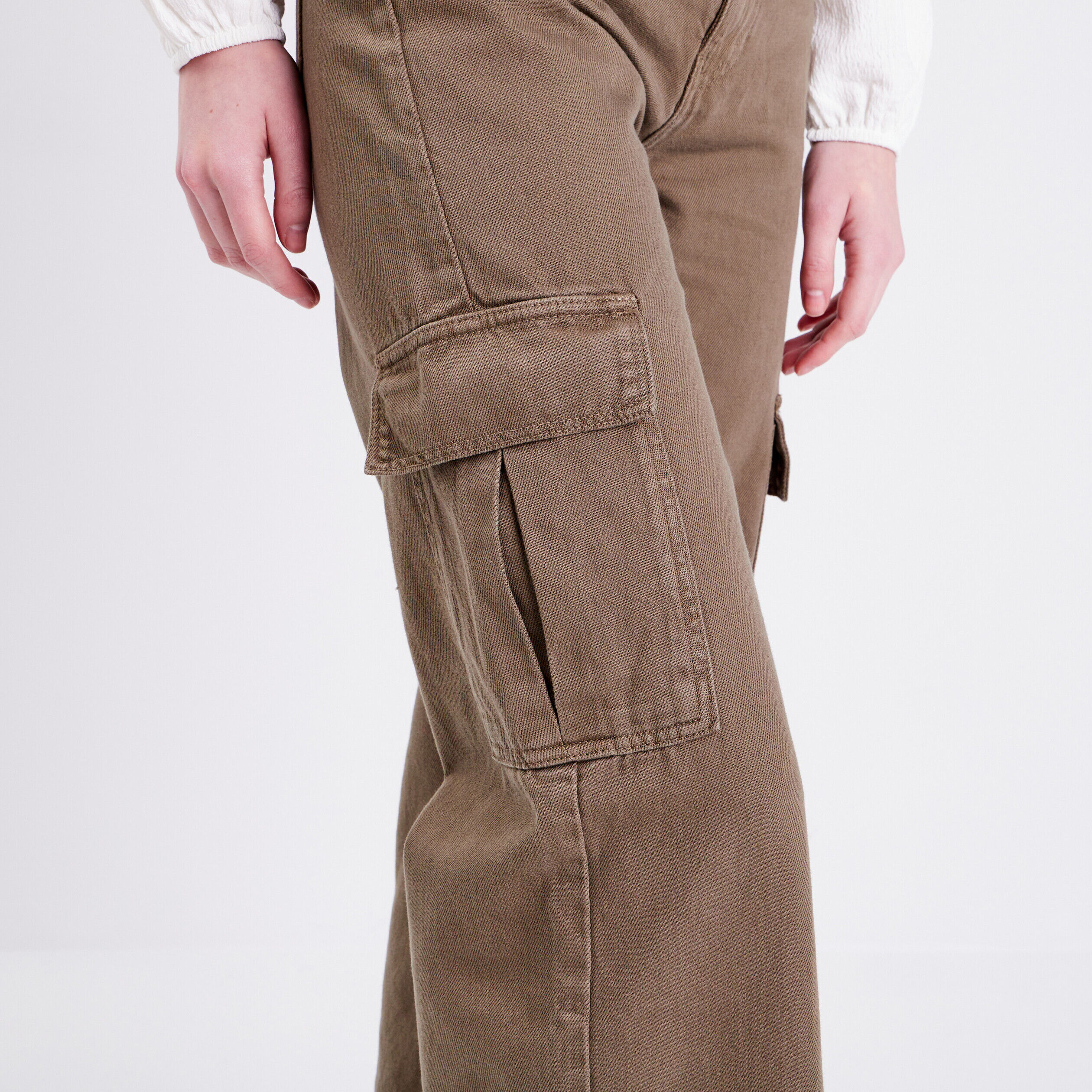 Jeans wide leg cargo vert foncé femme | Cache Cache