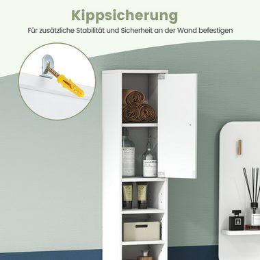 COSTWAY Hochschrank Bad, Schmal, mit Schublade, 2 Türen & Fächern, 180cm weiß