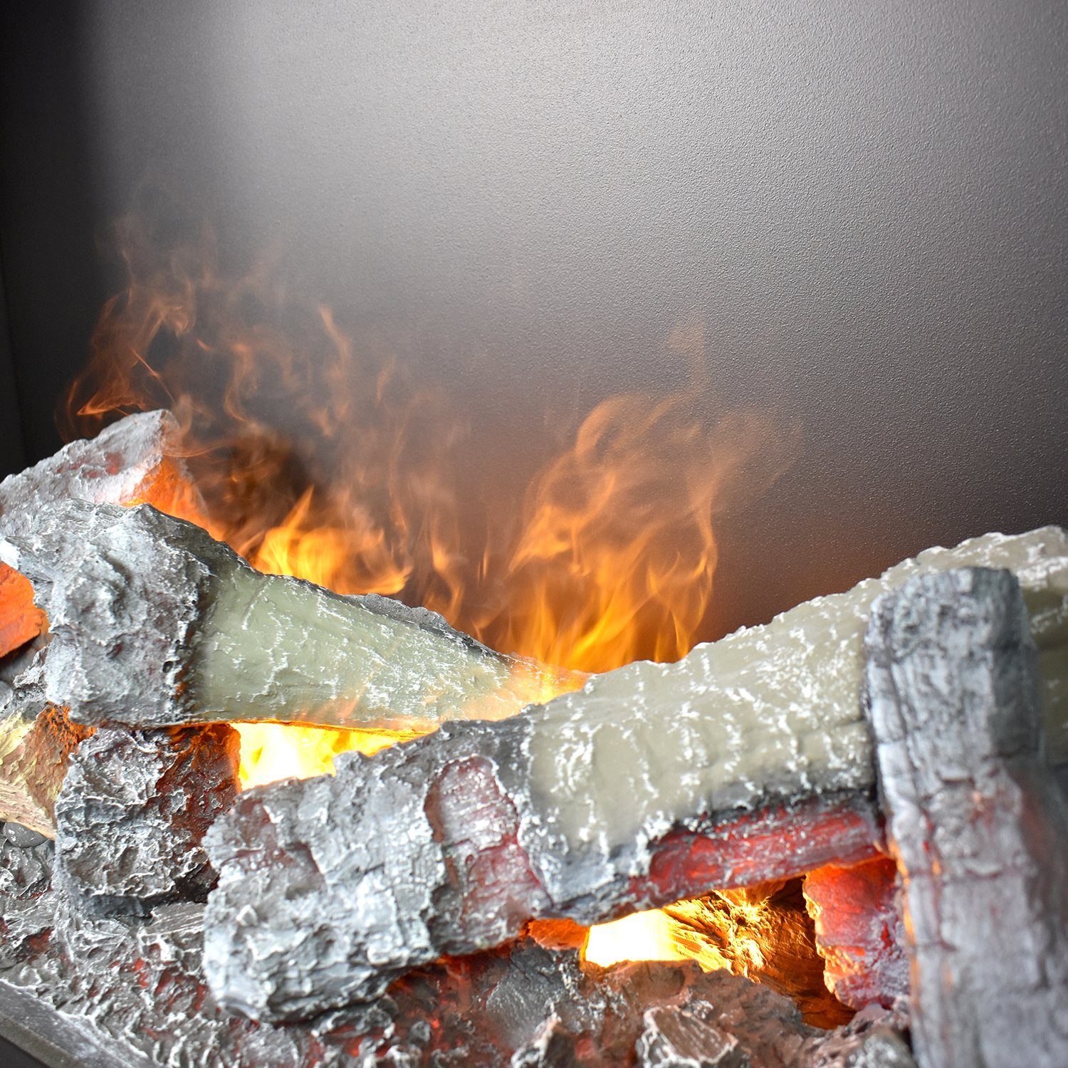 GLOW FIRE Elektrokamin weiß / Grau Hera Wasserdampf Kamin mit Heizung, elektrischer Kamin / Wasserdampfkamin mit 3D Feuer